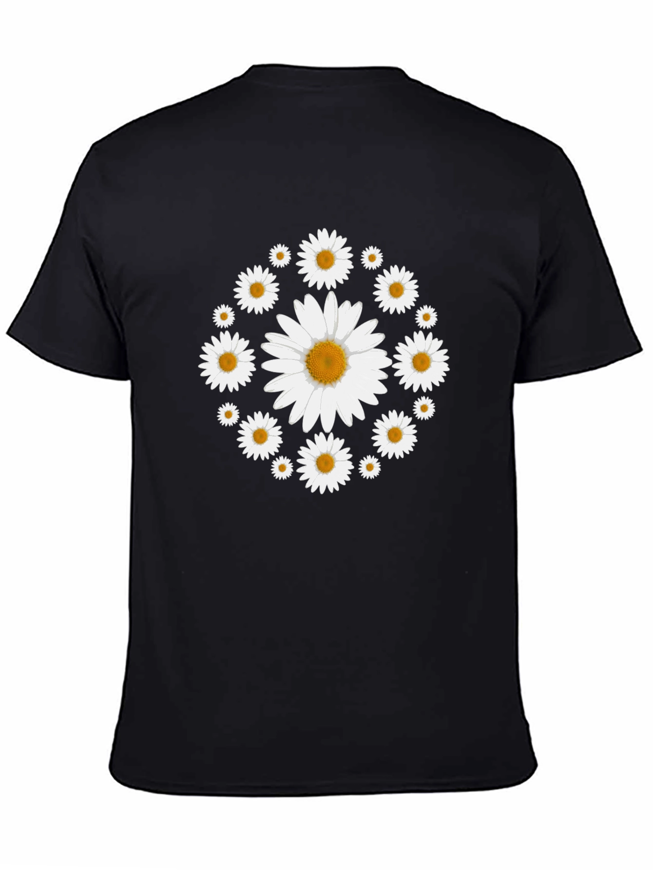 Daisy Circle Black T-Shirt - Stylish Floral Design