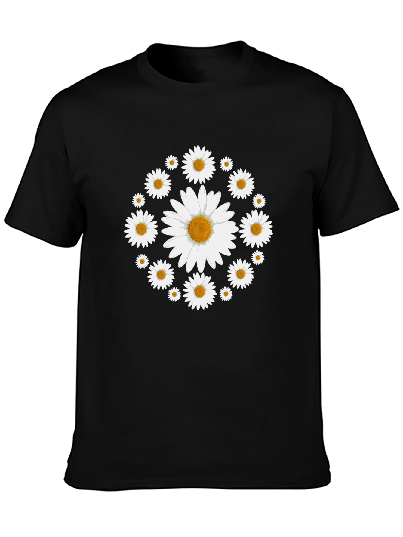 Daisy Circle Black T-Shirt - Stylish Floral Design