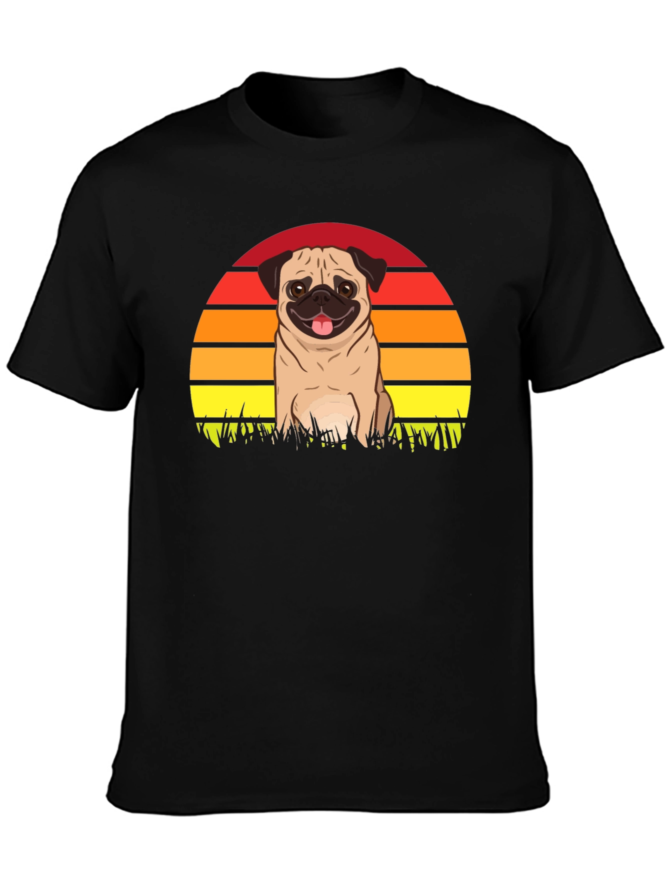 Pug Sunset Graphic Tee - Black Cotton T-Shirt