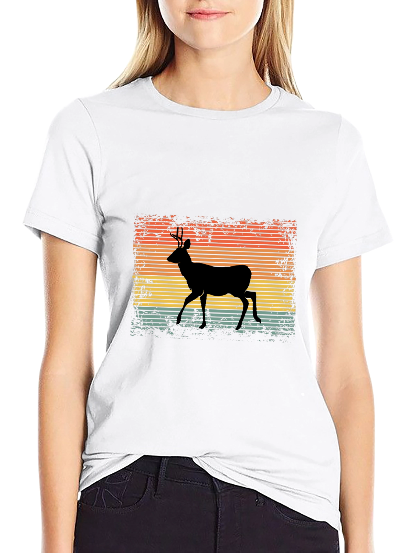 Retro Deer Graphic Tee - Black