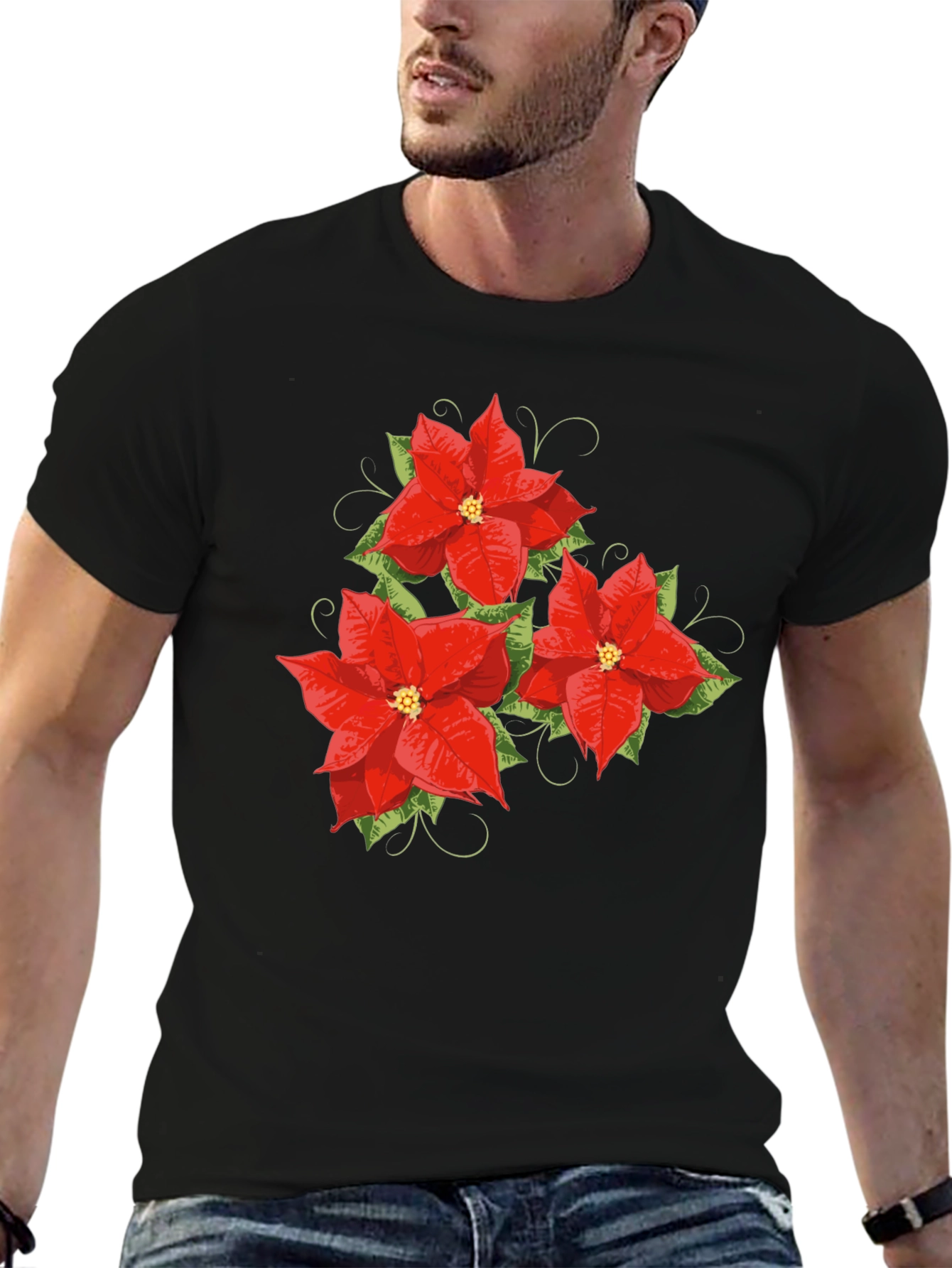 Floral Poinsettia Graphic Tee - Holiday Style