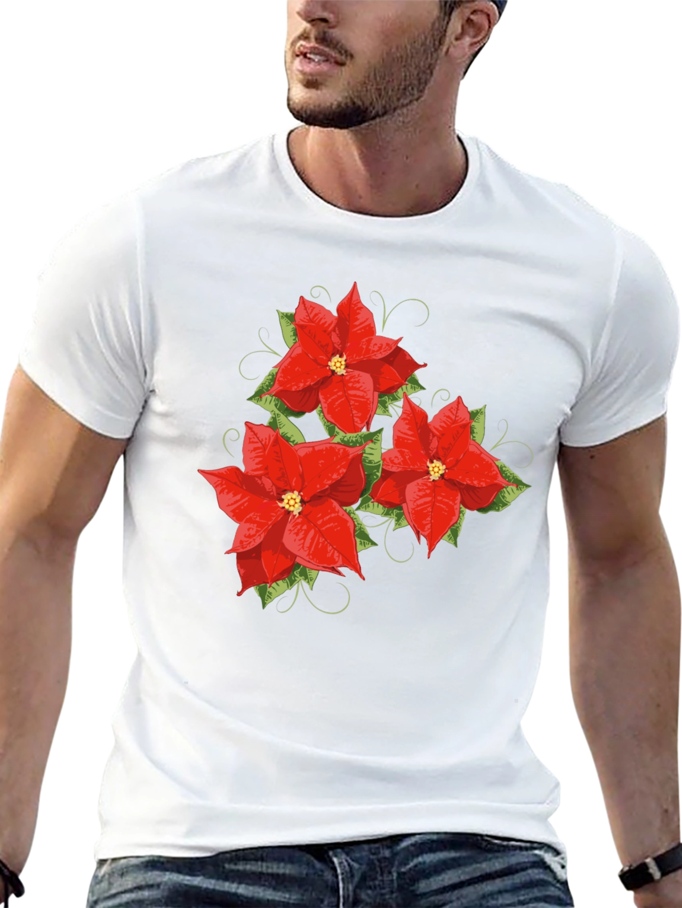 Floral Poinsettia Graphic Tee - Holiday Style