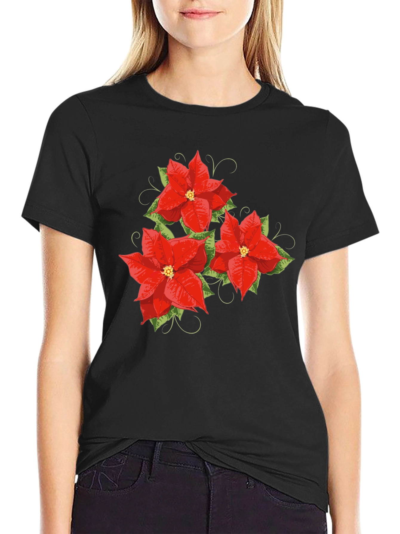 Floral Poinsettia Graphic Tee - Holiday Style