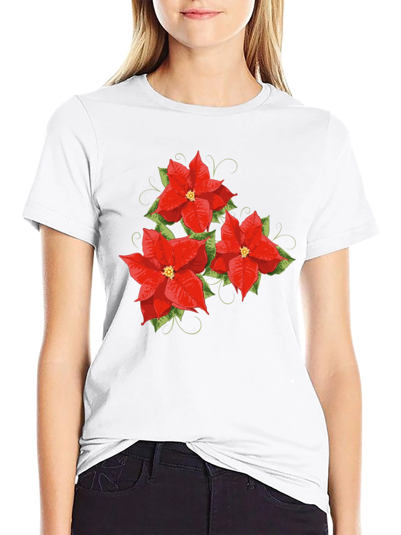 Floral Poinsettia Graphic Tee - Holiday Style