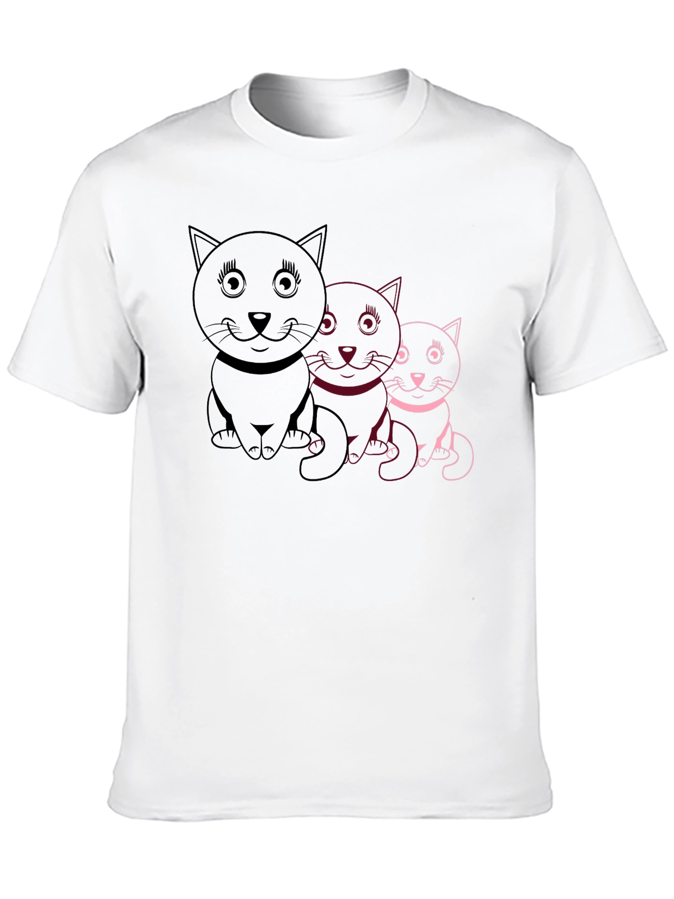 Cute Cat Trio Graphic Tee - Black