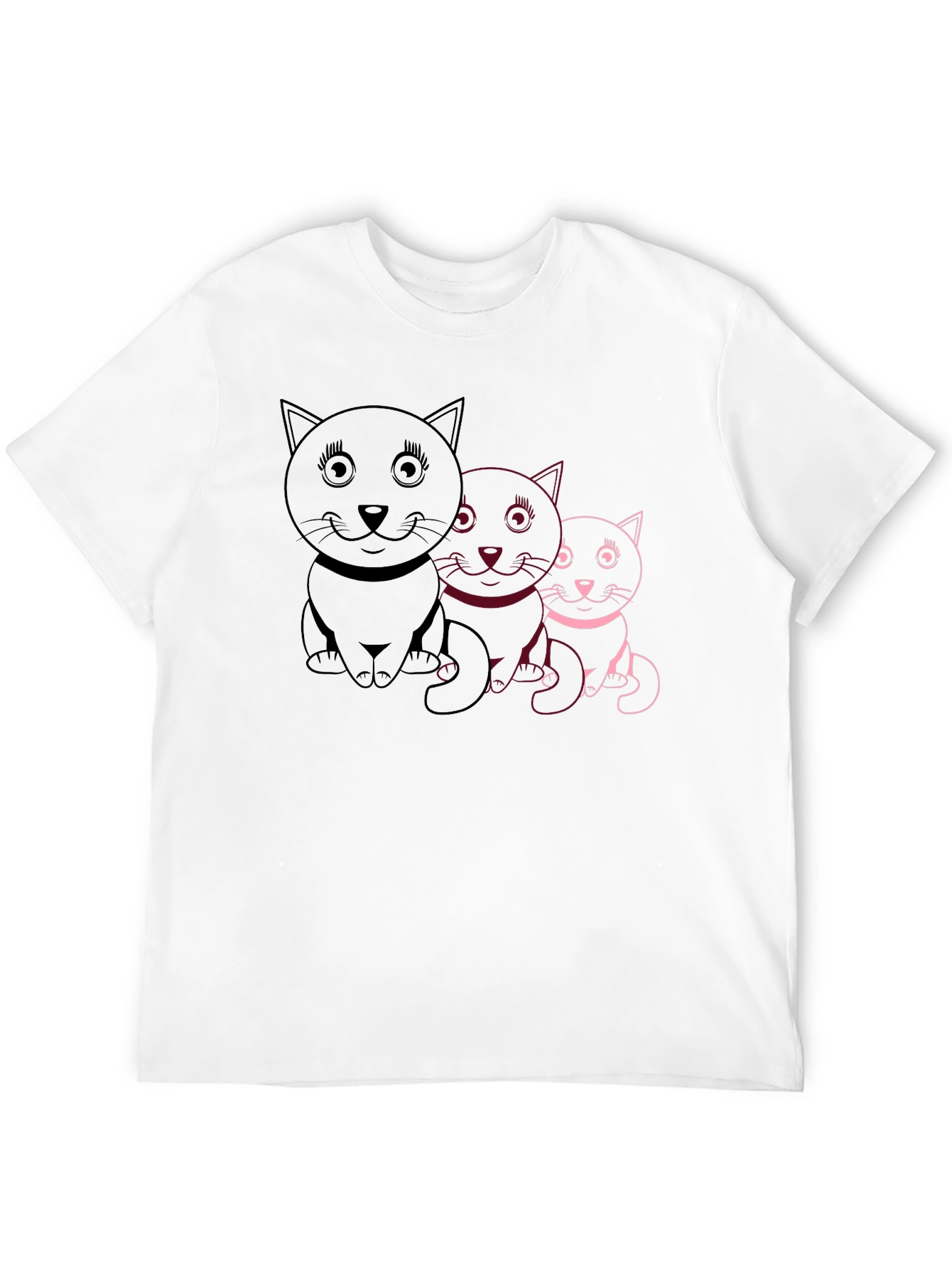 Cute Cat Trio Graphic Tee - Black