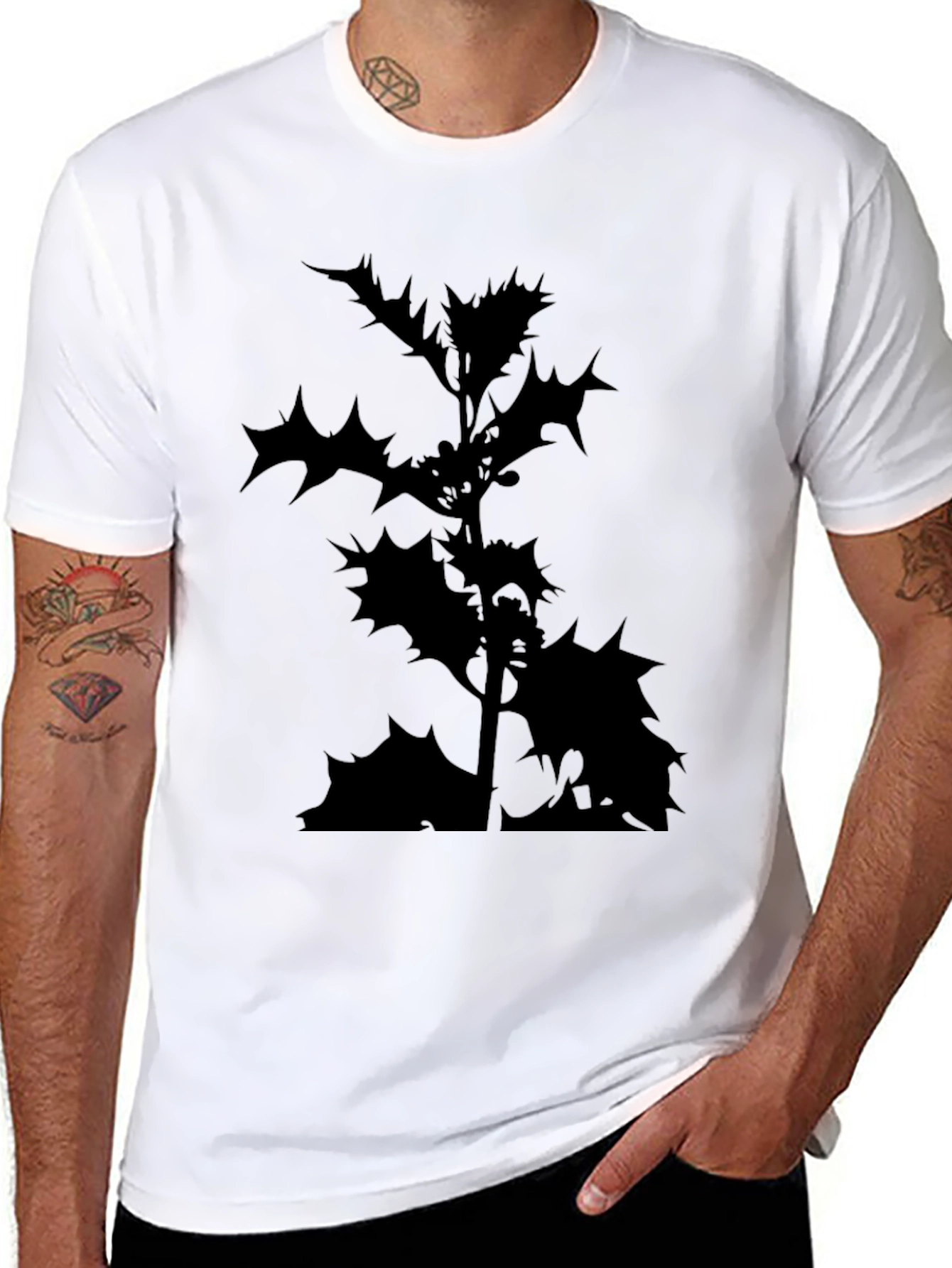 Black T-Shirt with Holly Silhouette Print