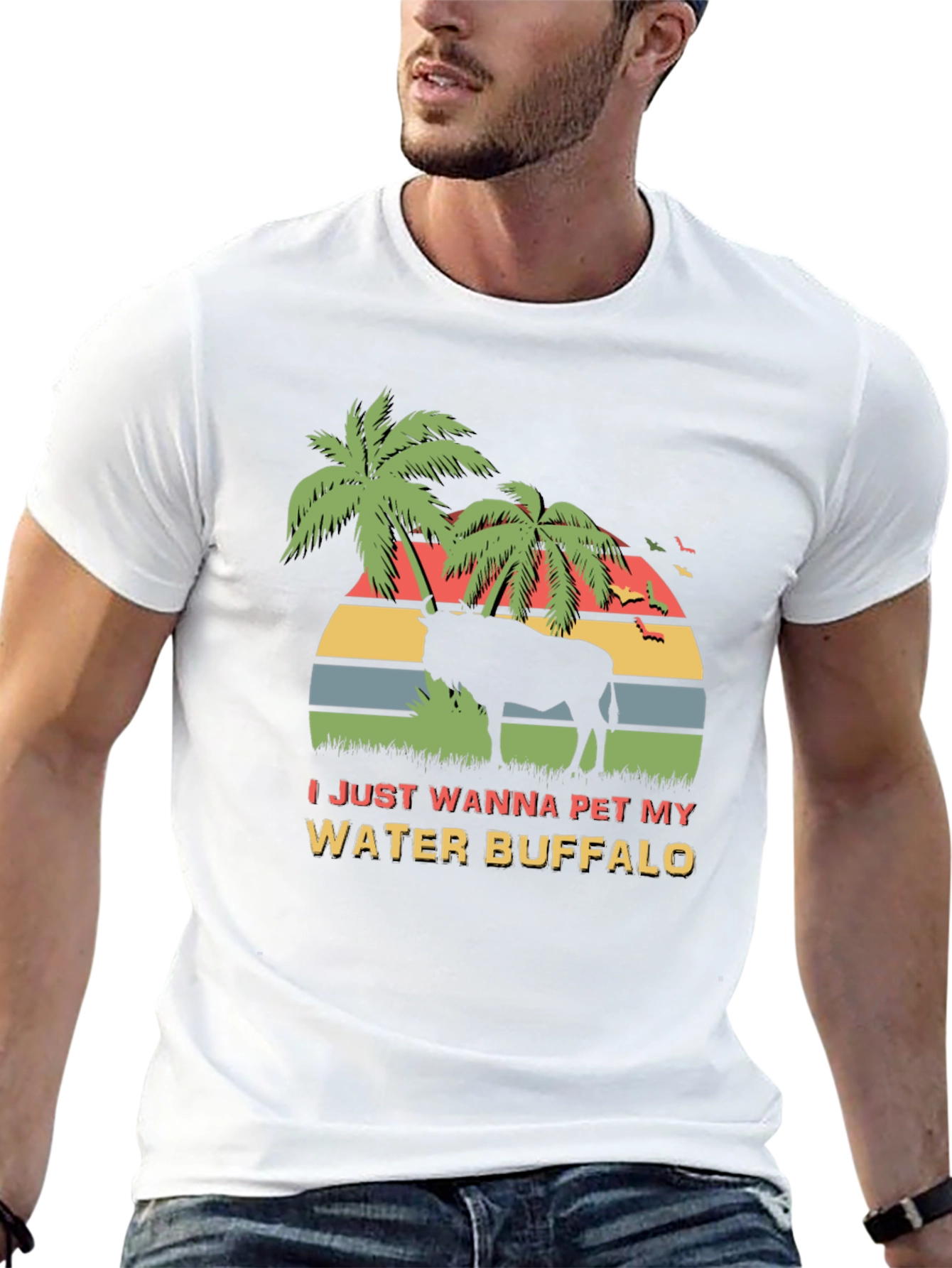 Water Buffalo Graphic Tee - Tropical Sunset Design
