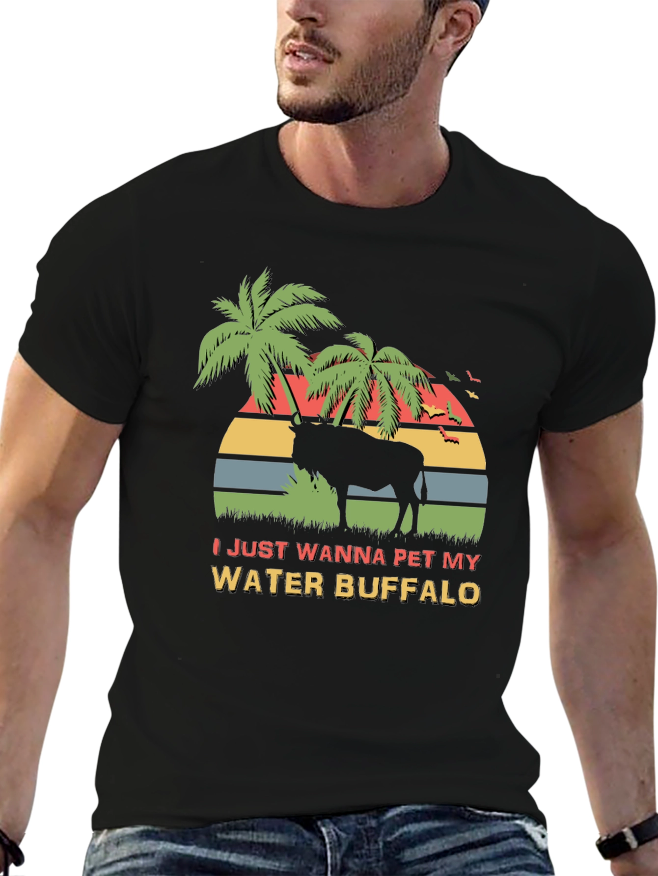 Water Buffalo Graphic Tee - Tropical Sunset Design