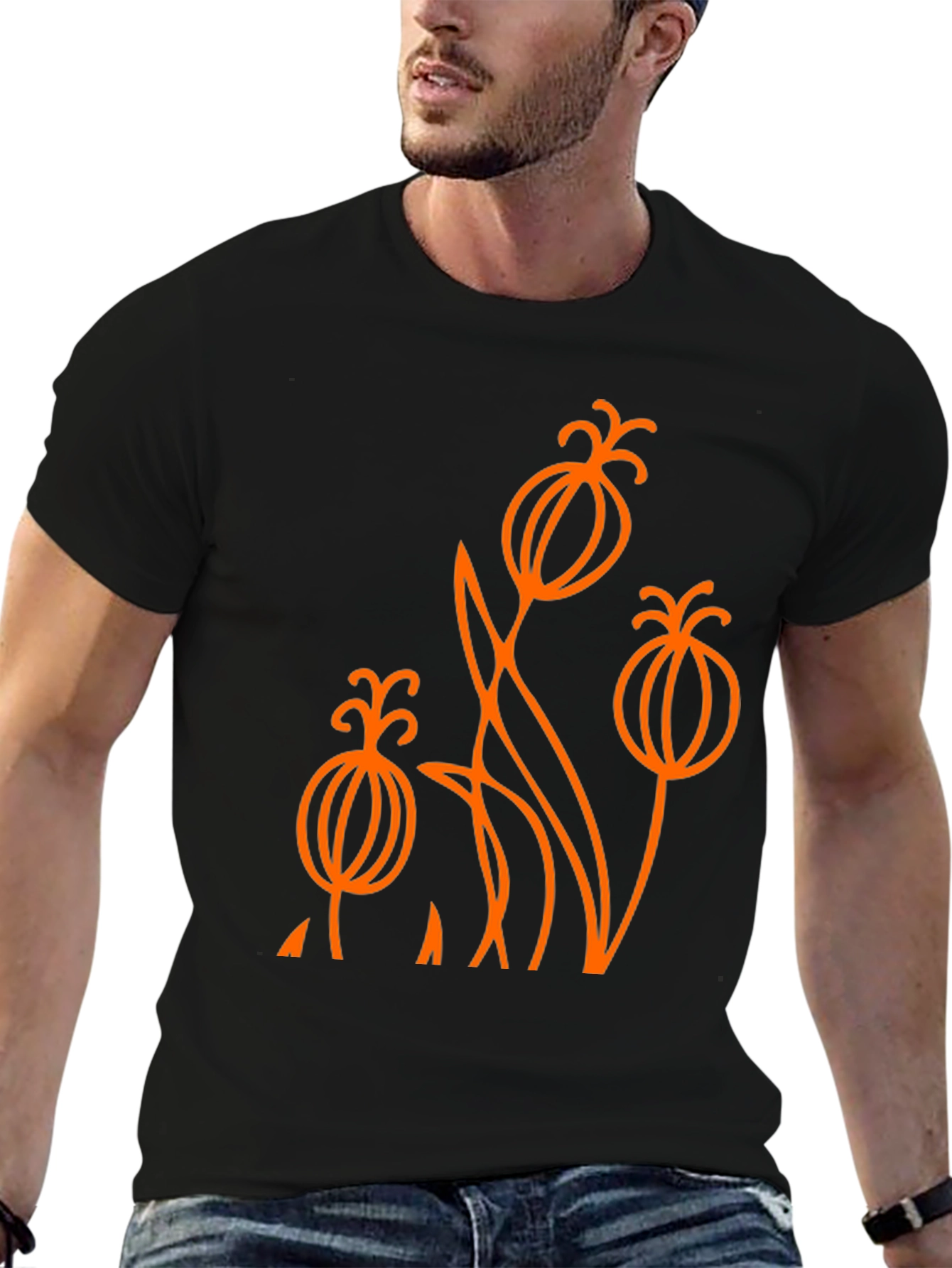Abstract Floral Graphic Tee - Black