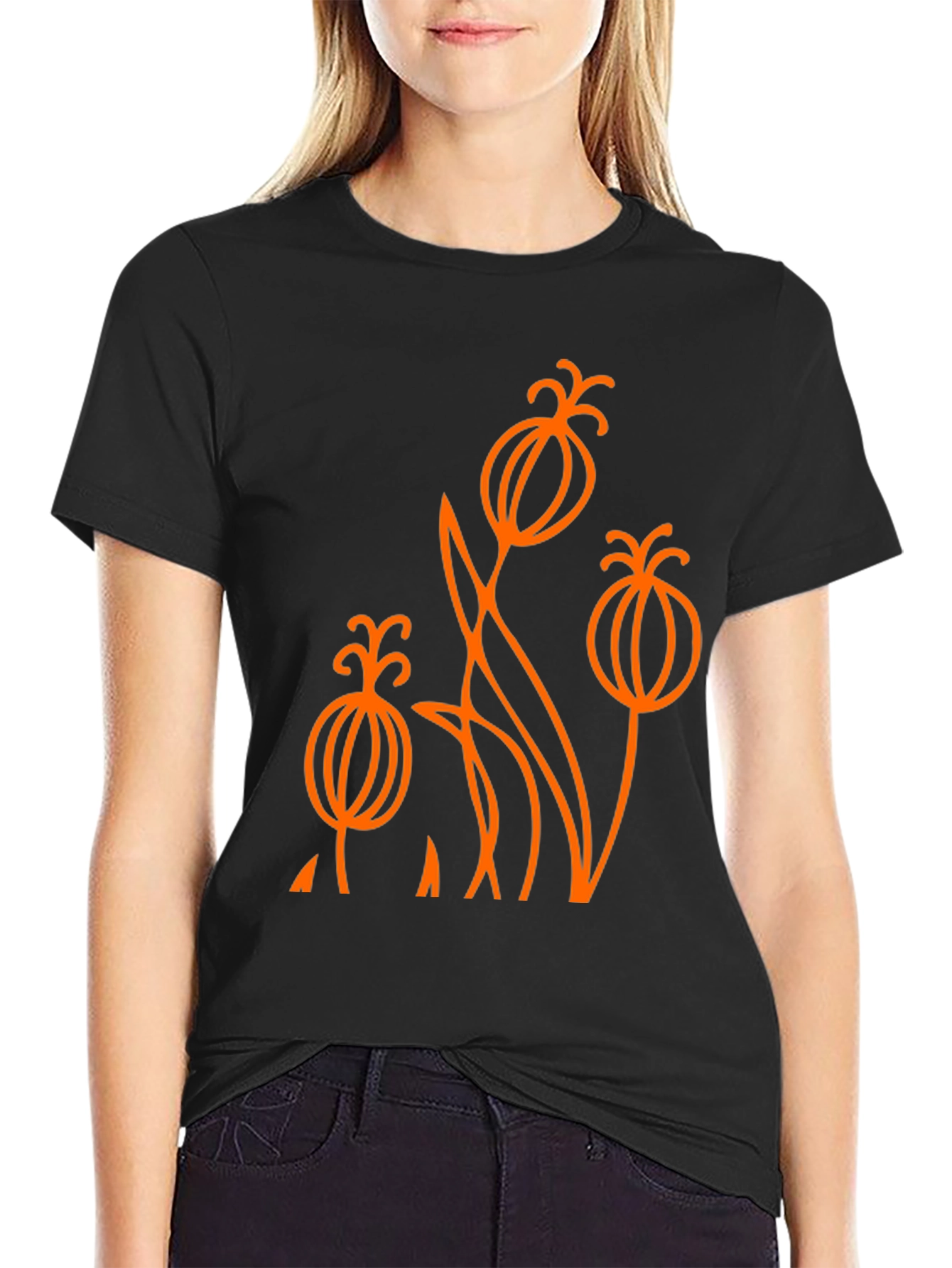 Abstract Floral Graphic Tee - Black