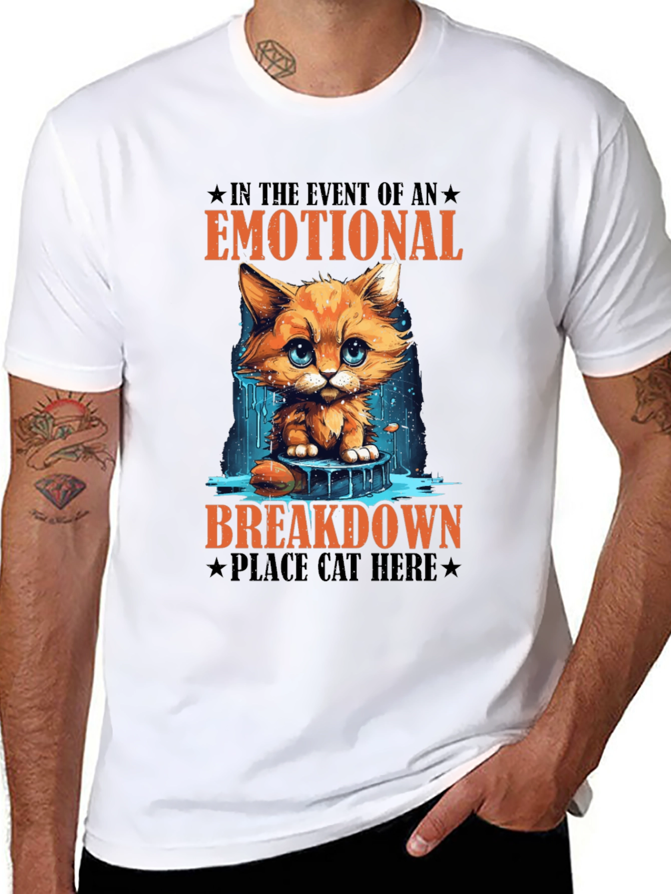 Emotional Breakdown Cat T-Shirt - Funny Graphic Tee