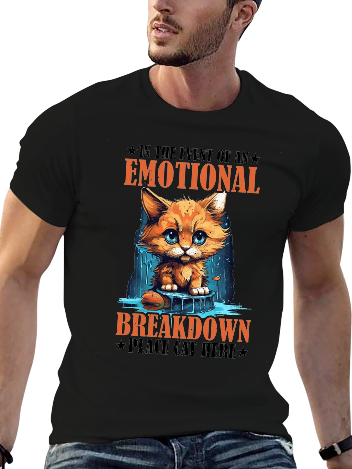 Emotional Breakdown Cat T-Shirt - Funny Graphic Tee