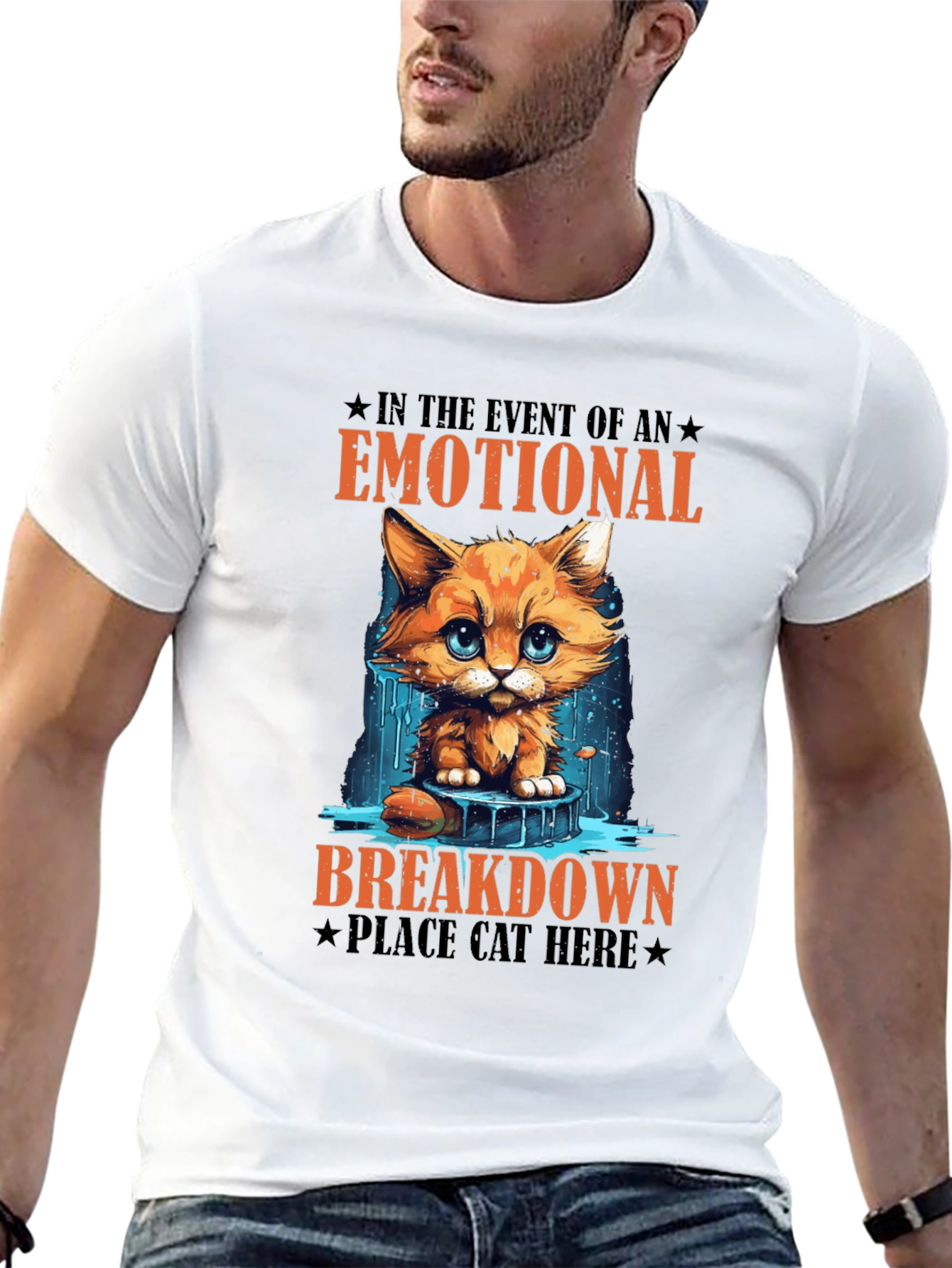 Emotional Breakdown Cat T-Shirt - Funny Graphic Tee