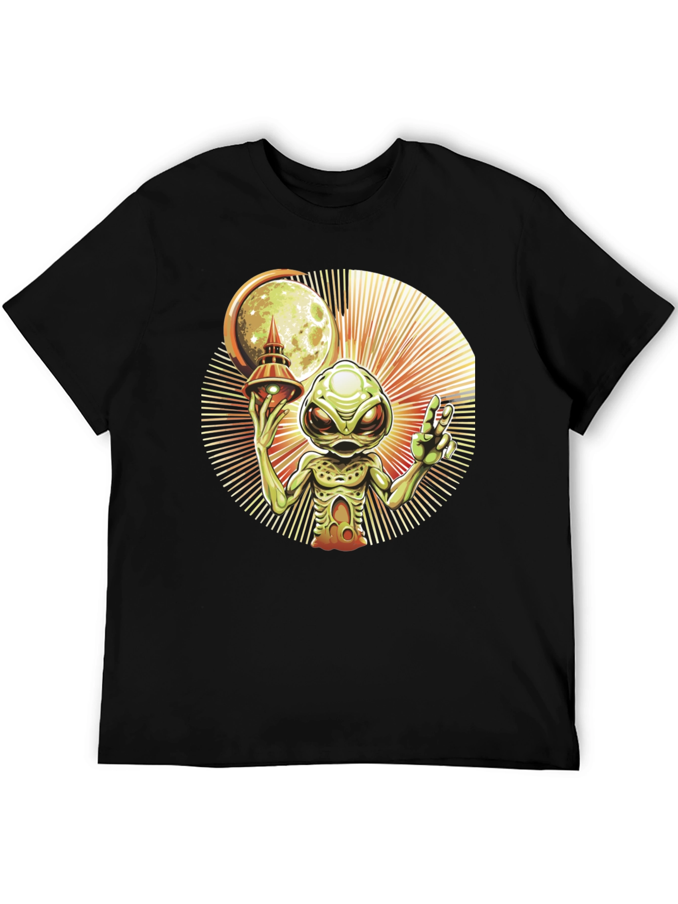 Alien UFO Graphic Tee - Black Cotton T-Shirt