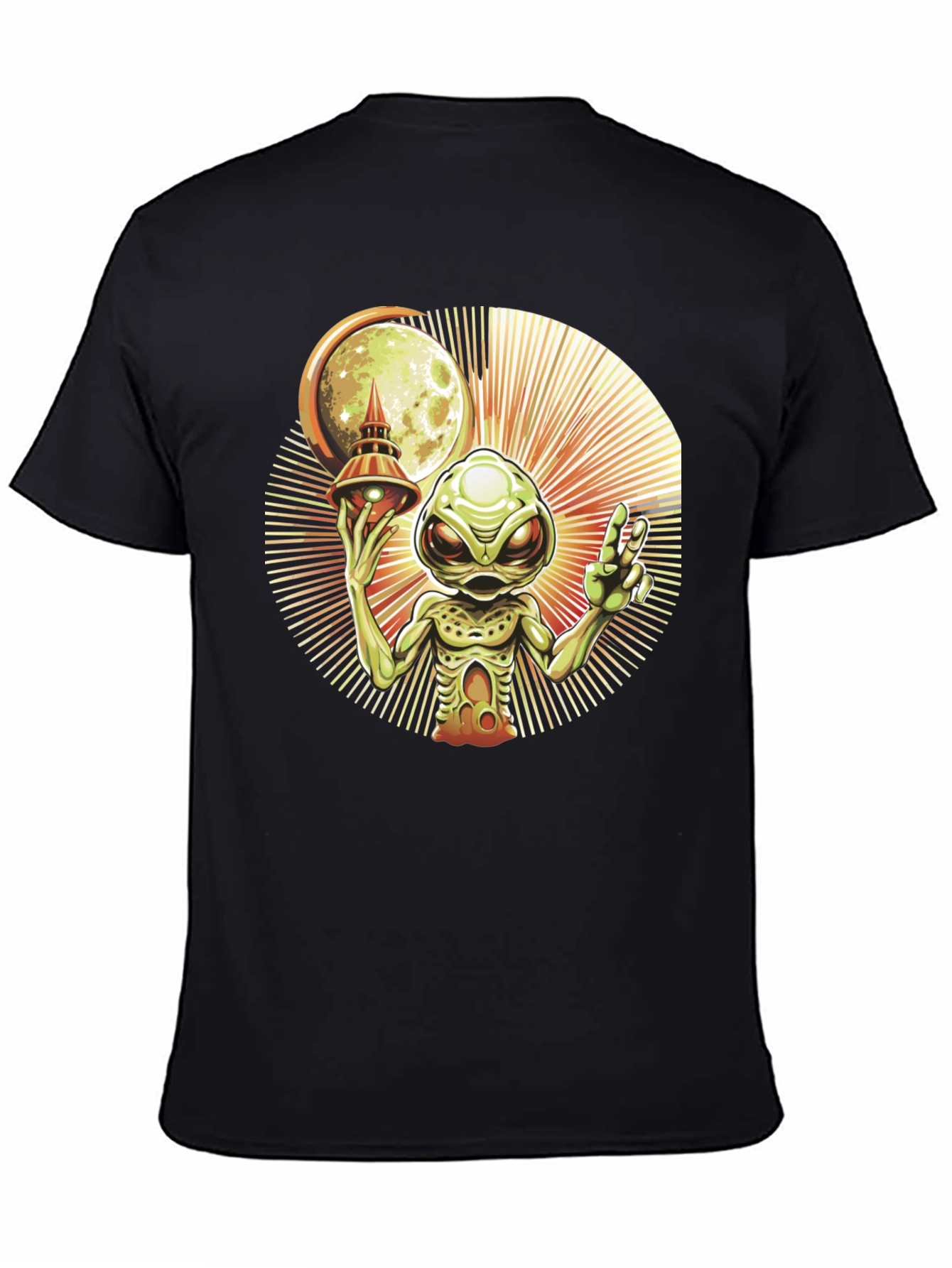Alien UFO Graphic Tee - Black Cotton T-Shirt