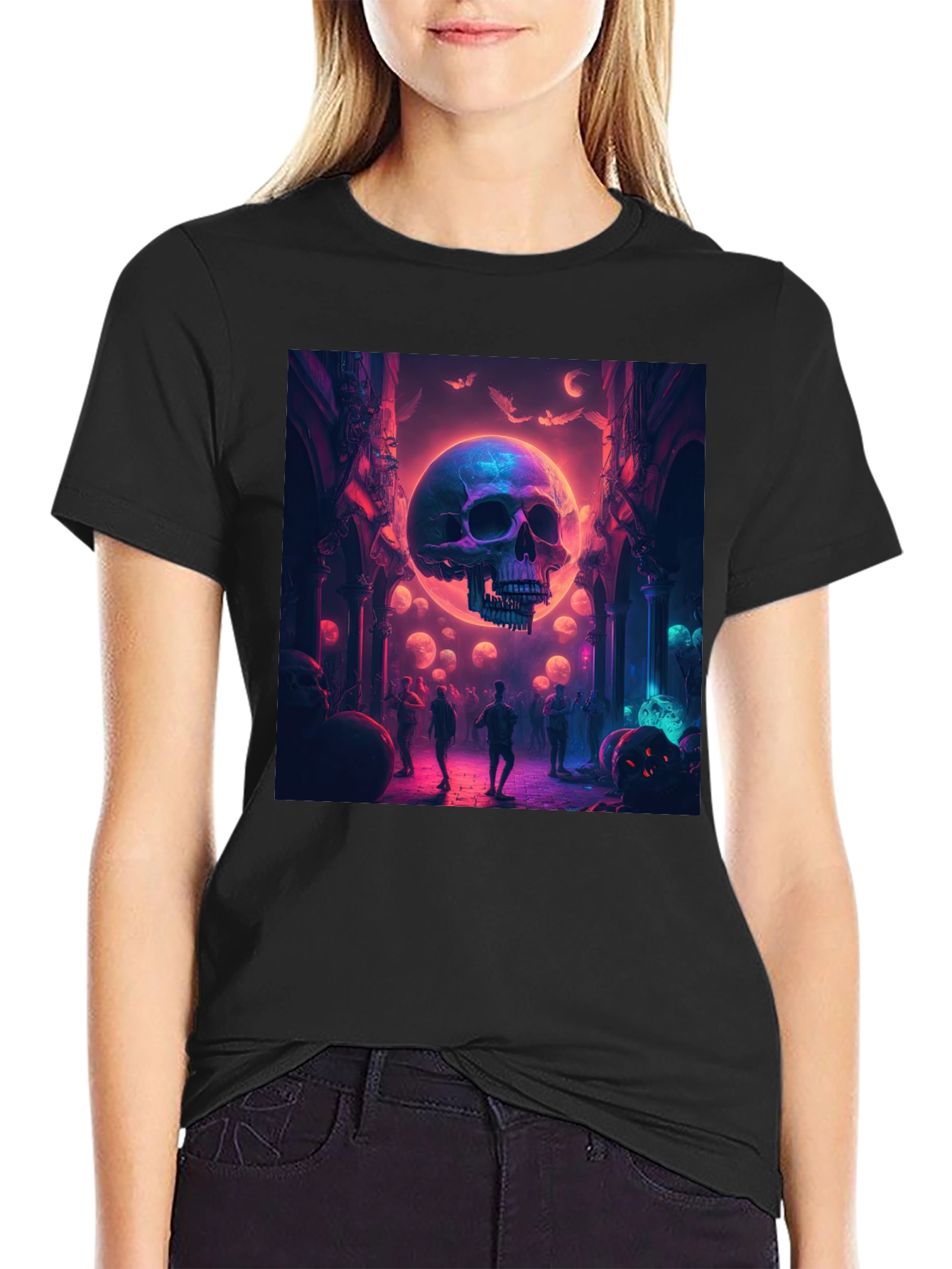 Skull Halloween Party Graphic Tee - Black