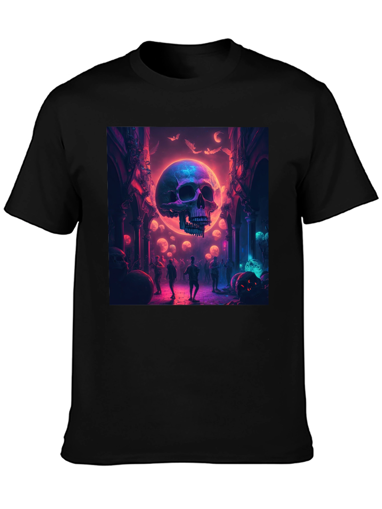 Skull Halloween Party Graphic Tee - Black
