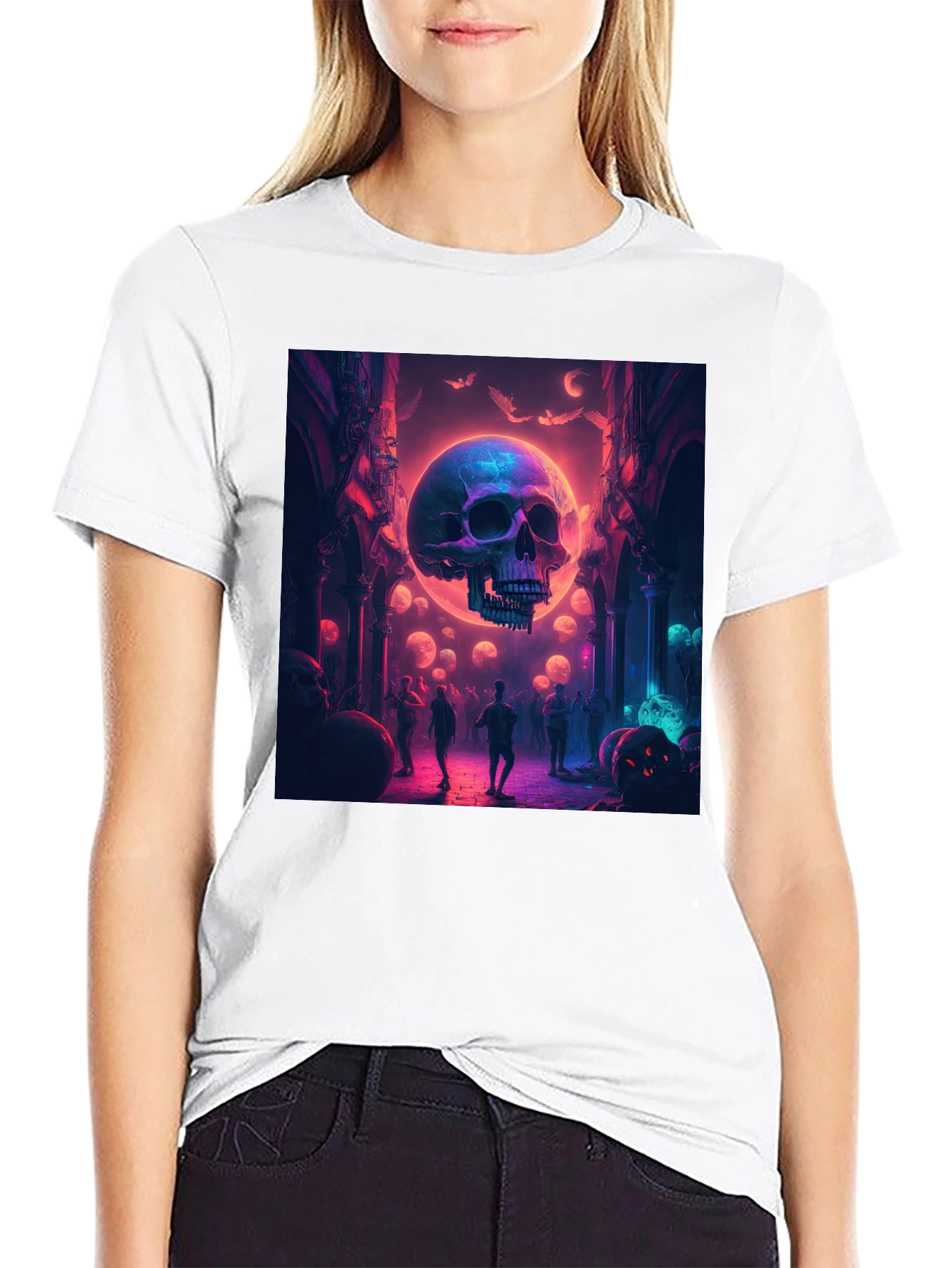 Skull Halloween Party Graphic Tee - Black