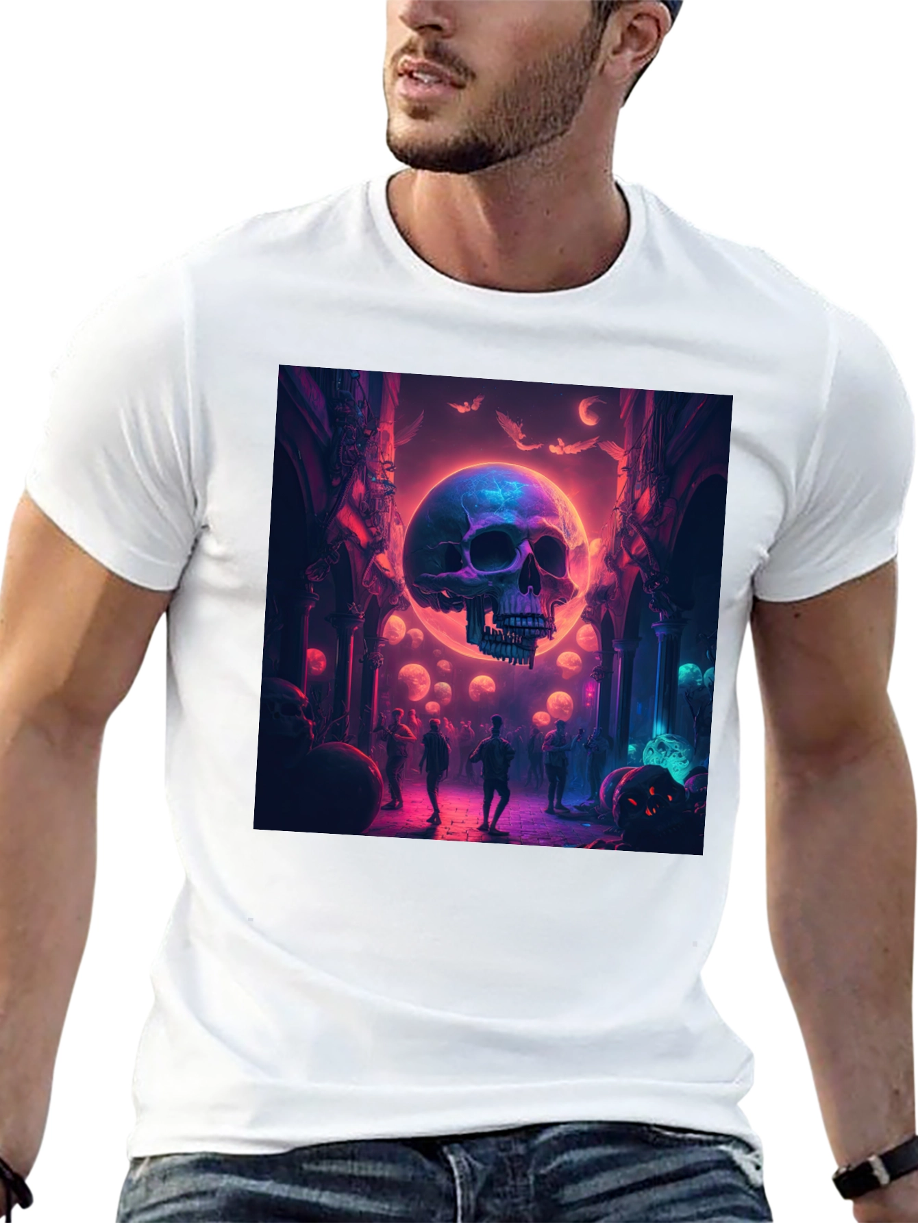 Skull Halloween Party Graphic Tee - Black