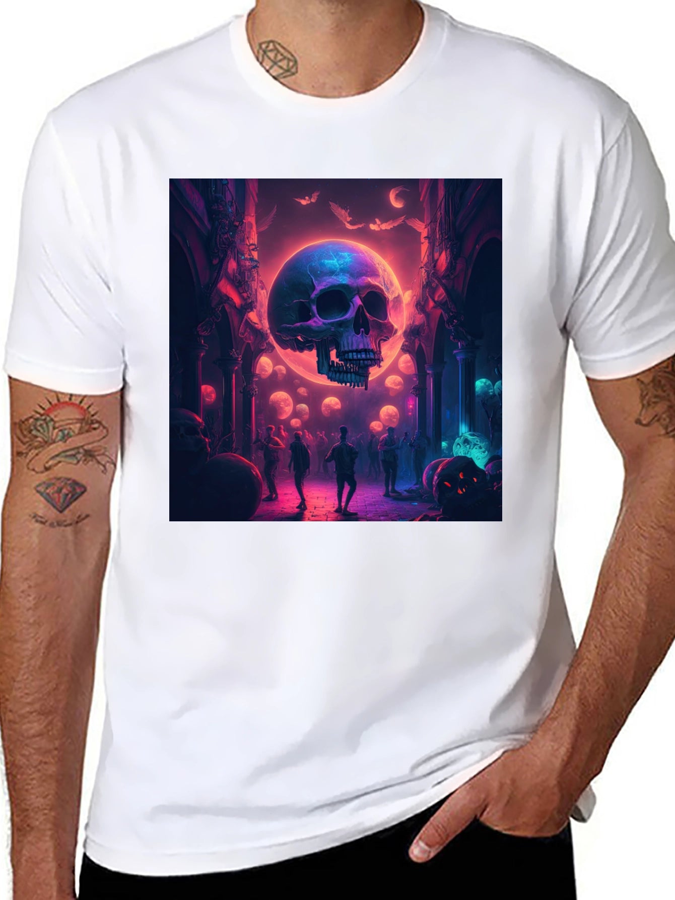 Skull Halloween Party Graphic Tee - Black