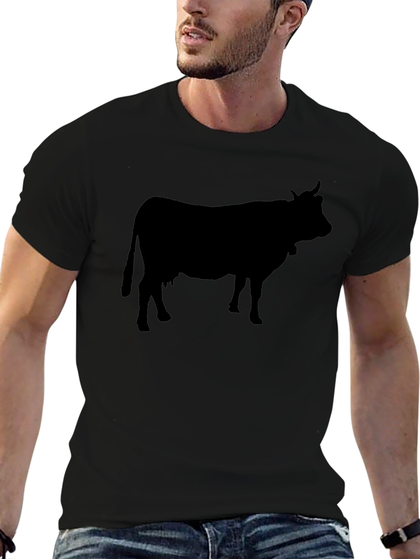 Cow Silhouette Graphic Tee - Black