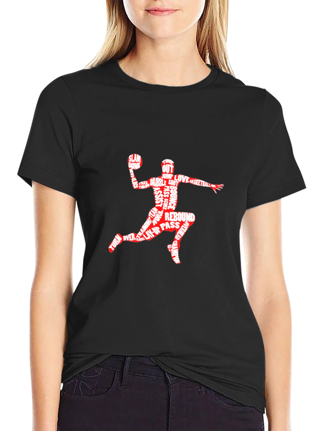 Basketball Word Art Graphic T-Shirt - Black
