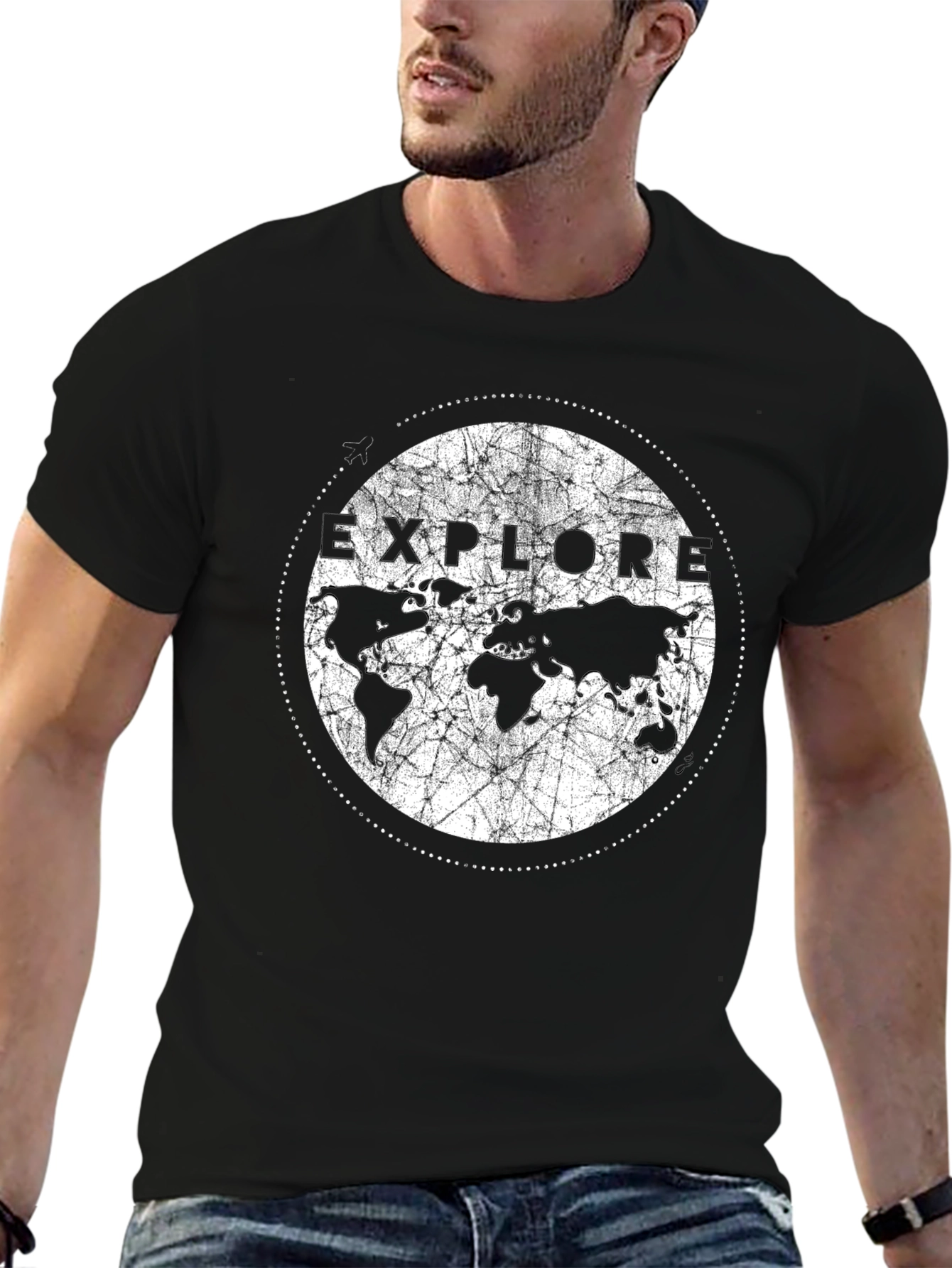 Explore Earth Graphic Print Black T-Shirt