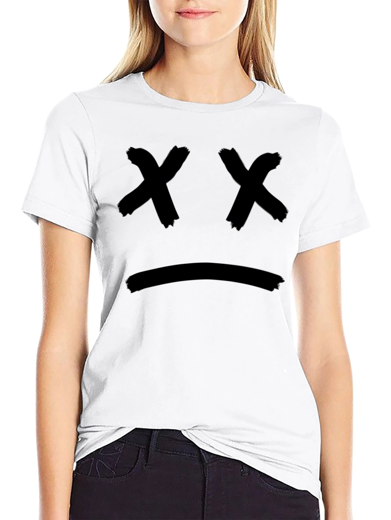 Sad Face Graphic Black T-Shirt