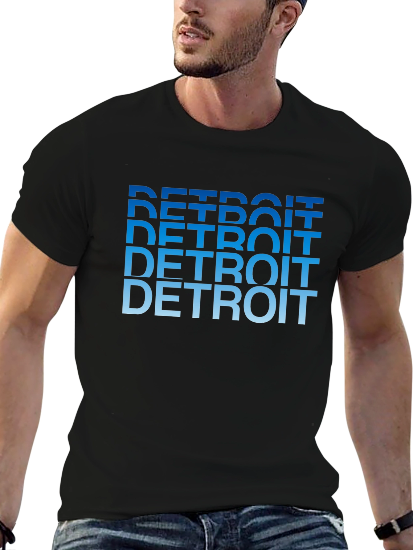 Detroit Text Gradient Black Tee