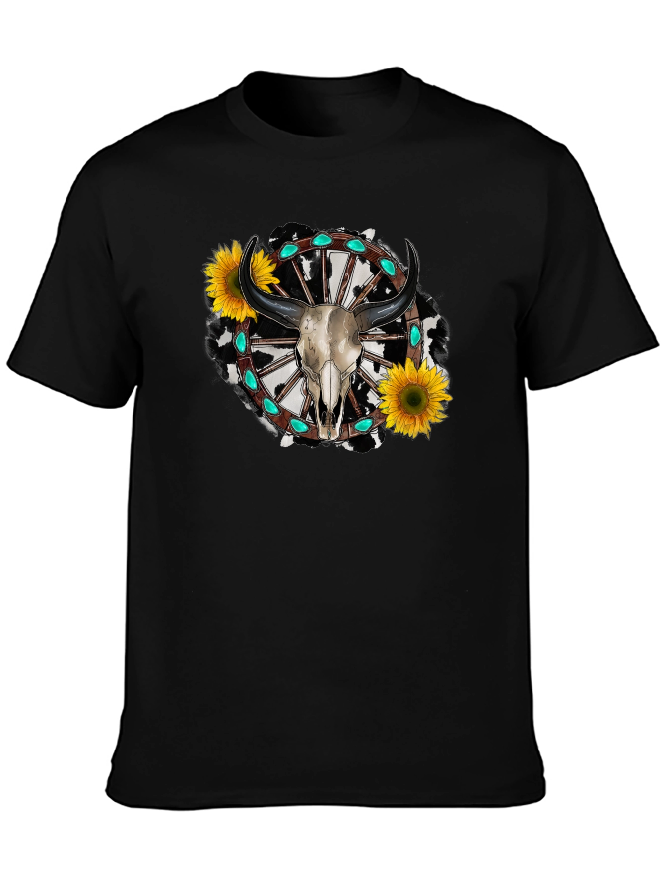Western Bull Skull Sunflower Graphic Tee
