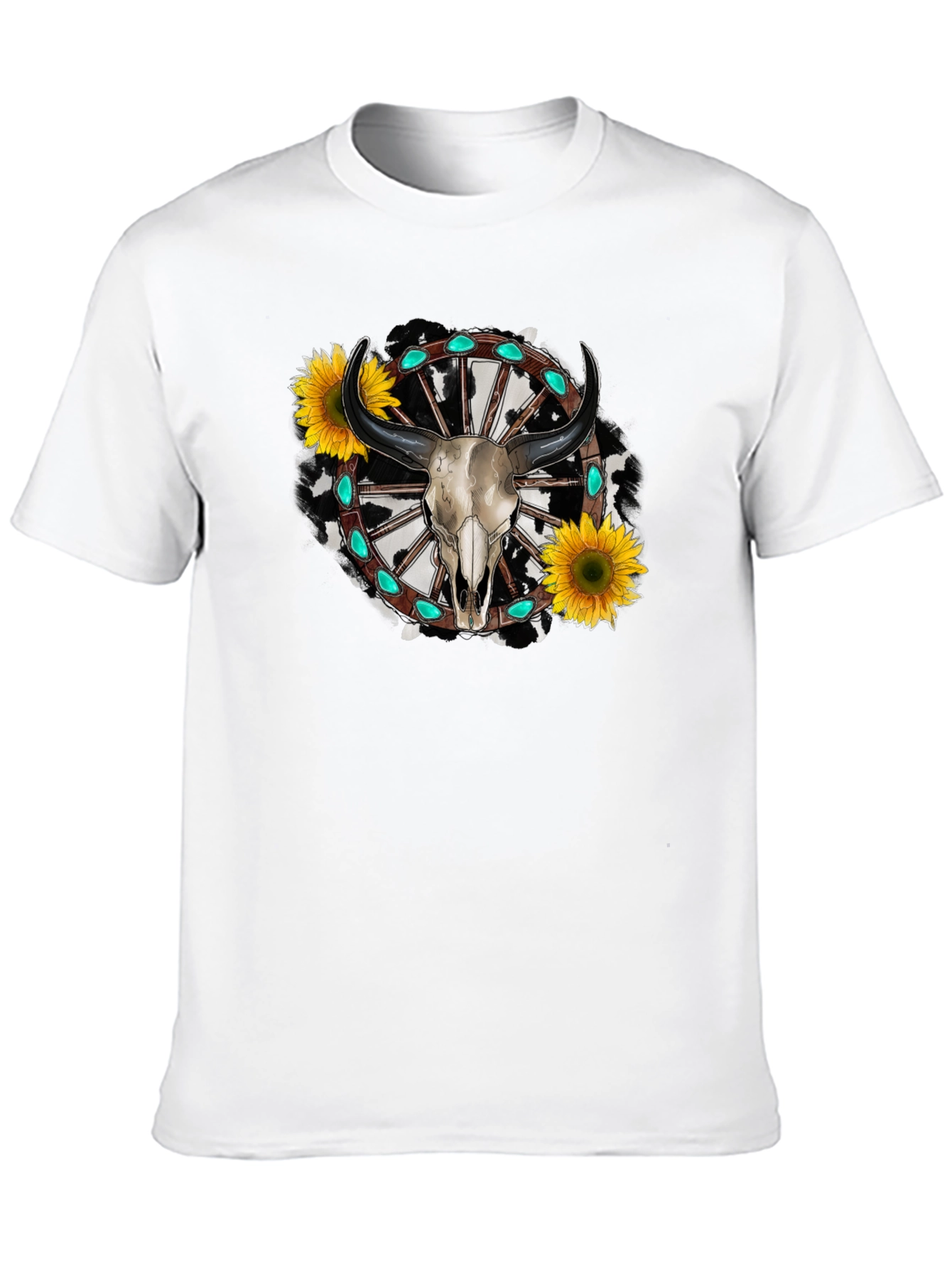 Western Bull Skull Sunflower Graphic Tee