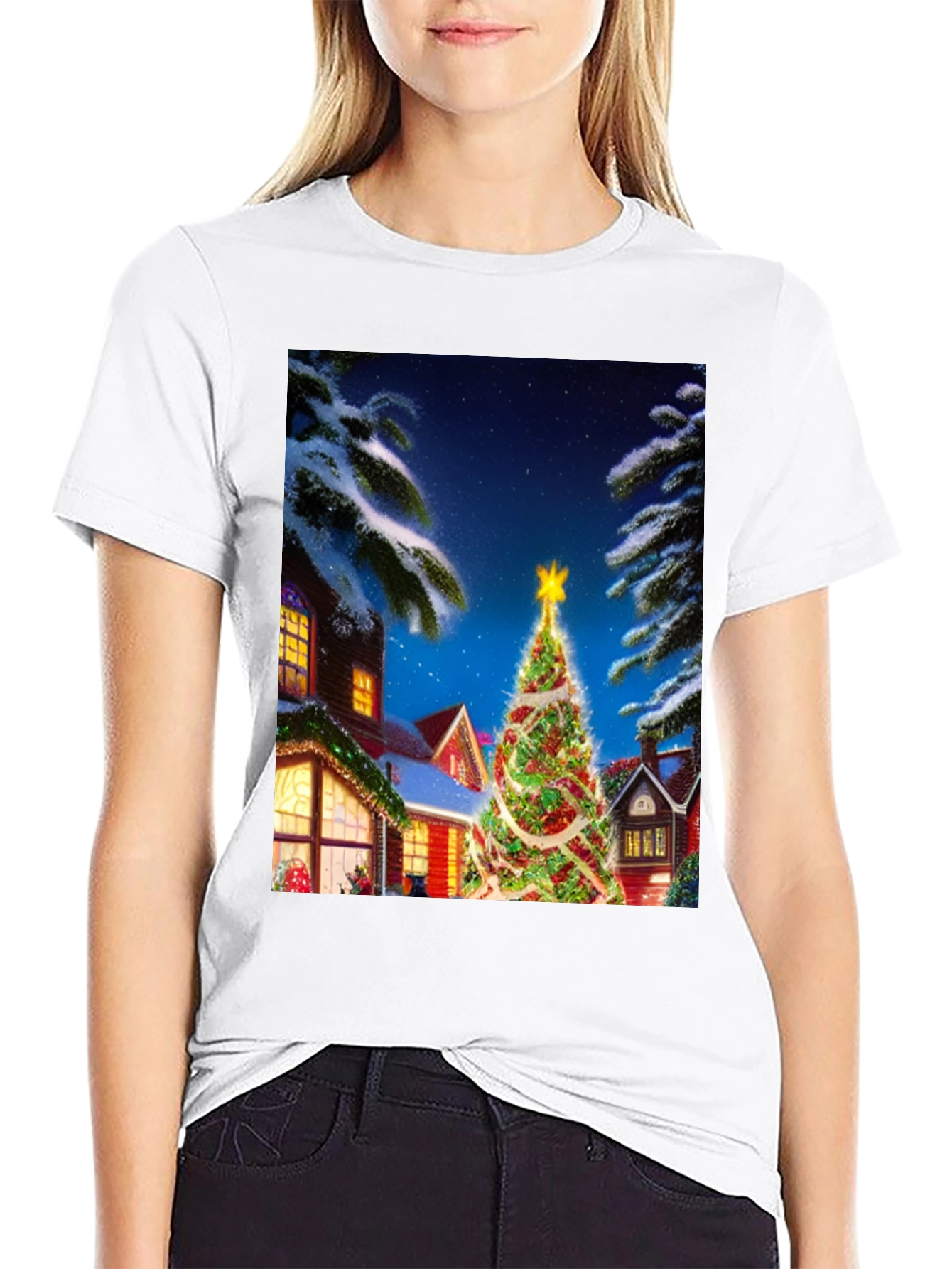 Christmas Tree House Graphic T-Shirt