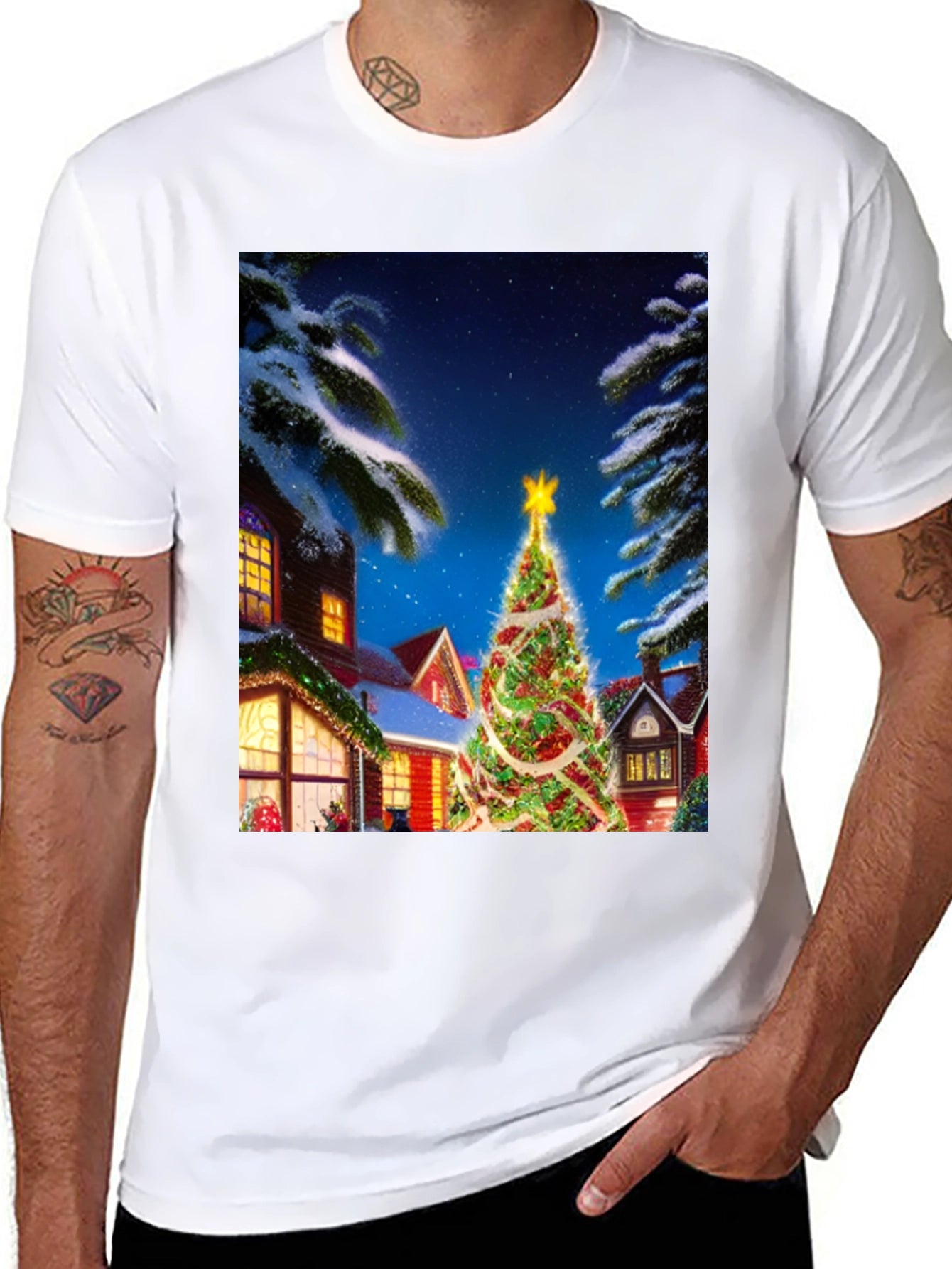 Christmas Tree House Graphic T-Shirt