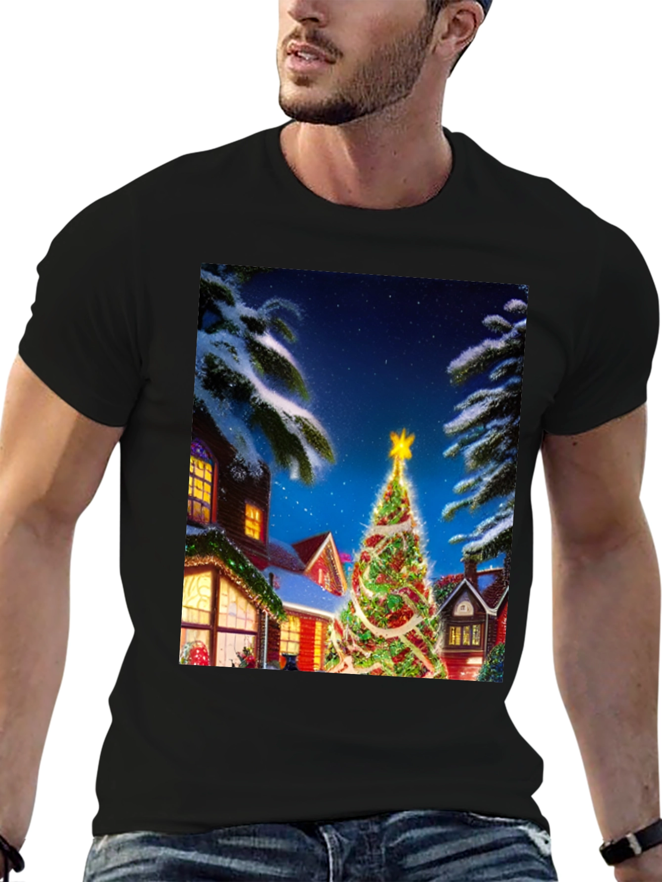 Christmas Tree House Graphic T-Shirt
