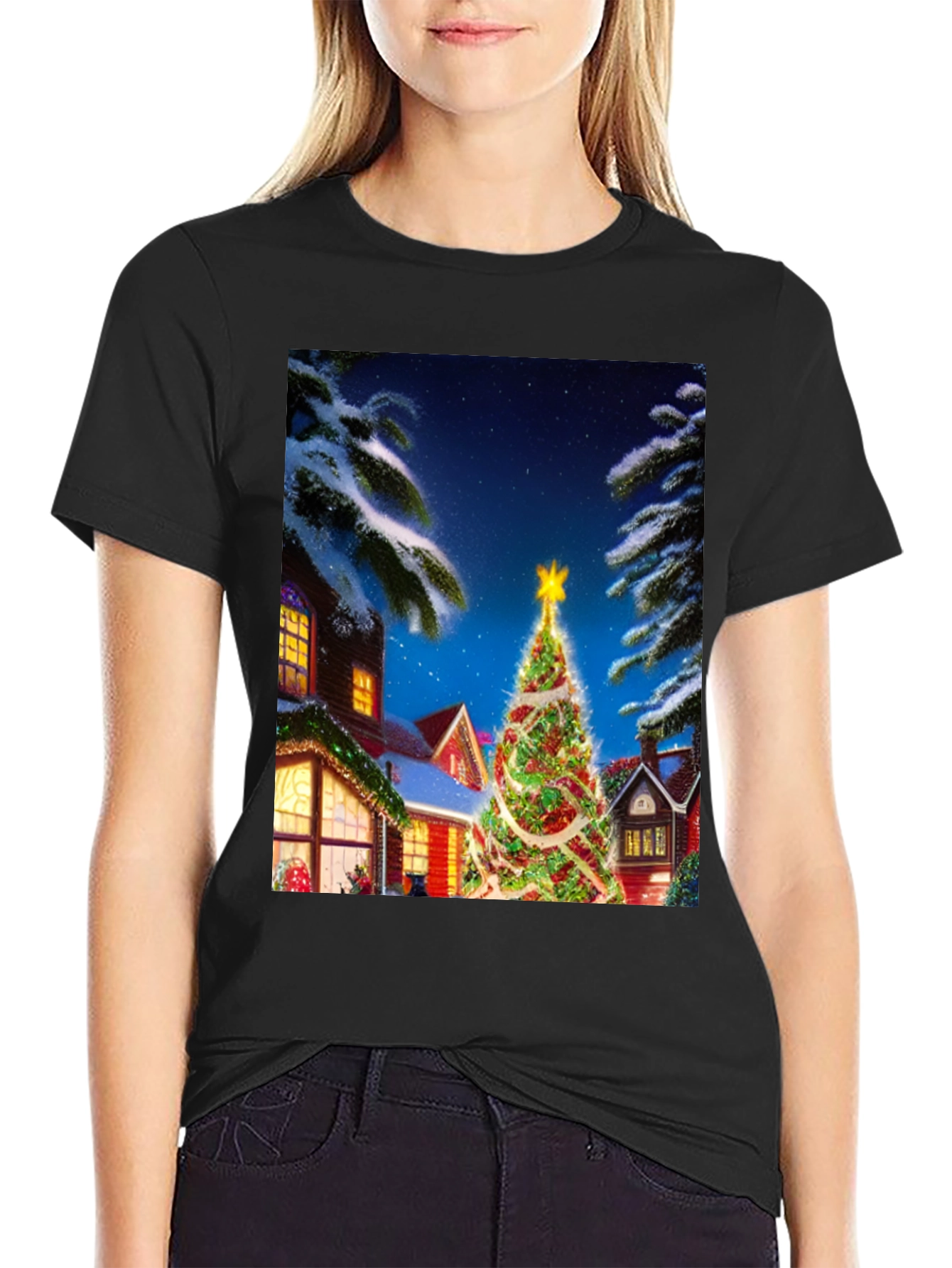 Christmas Tree House Graphic T-Shirt