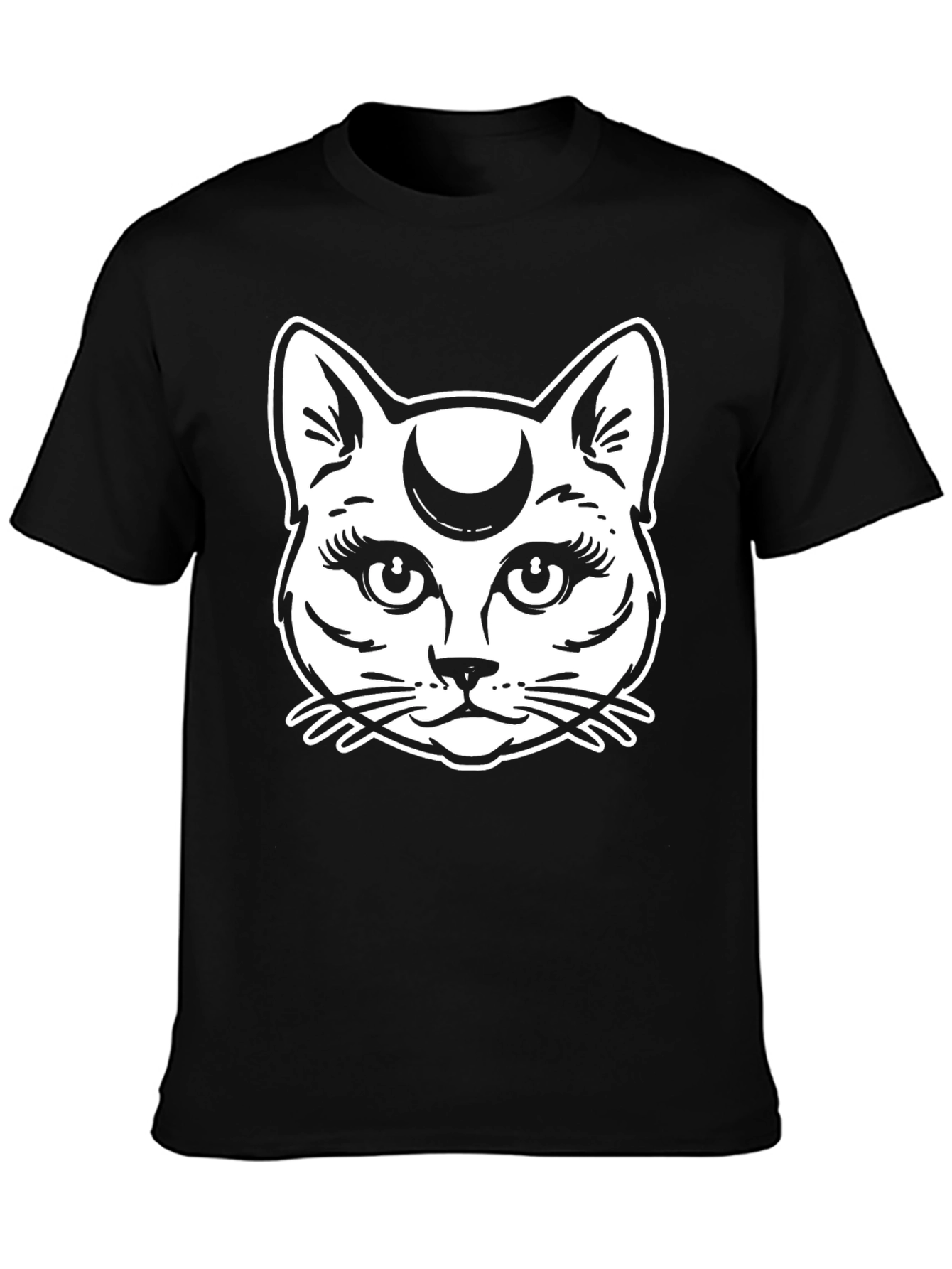 Mystic Cat Moon Graphic Tee - Black