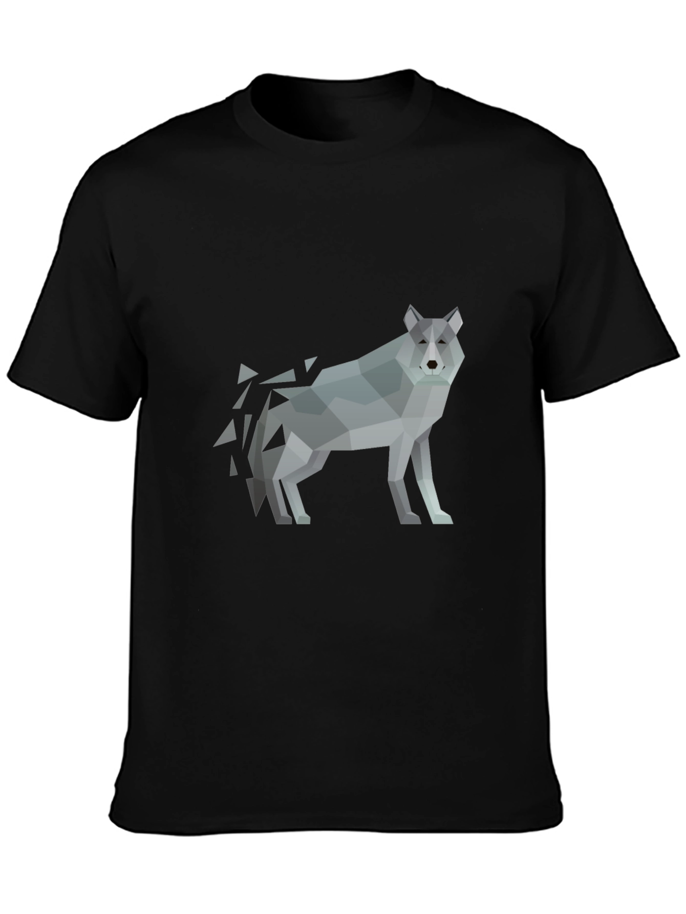 Geometric Wolf Print Black T-Shirt