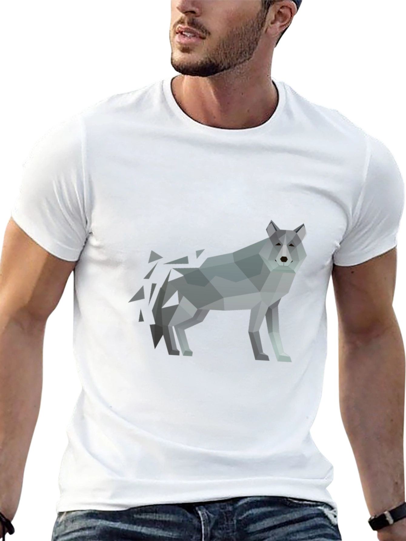 Geometric Wolf Print Black T-Shirt