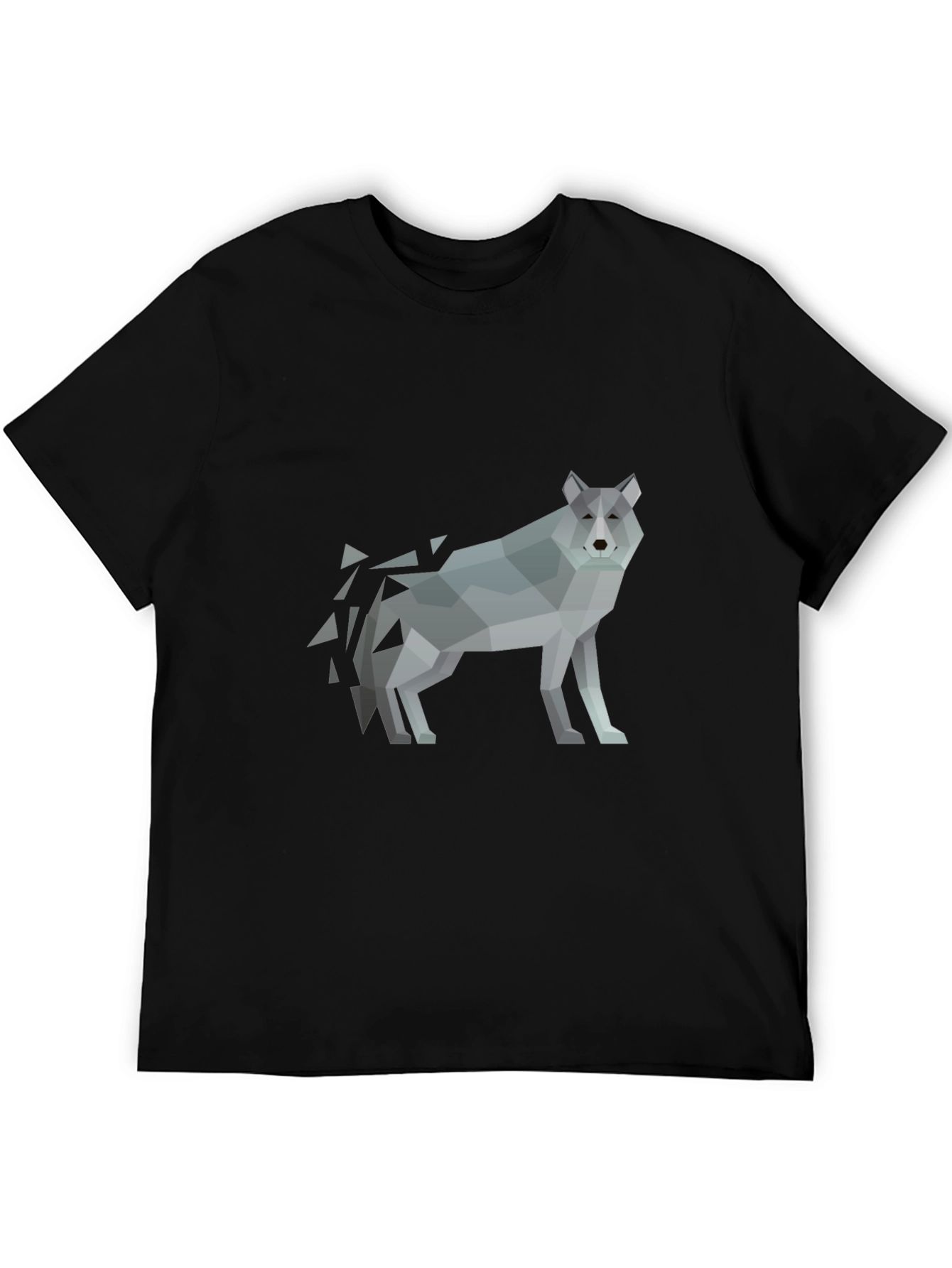 Geometric Wolf Print Black T-Shirt