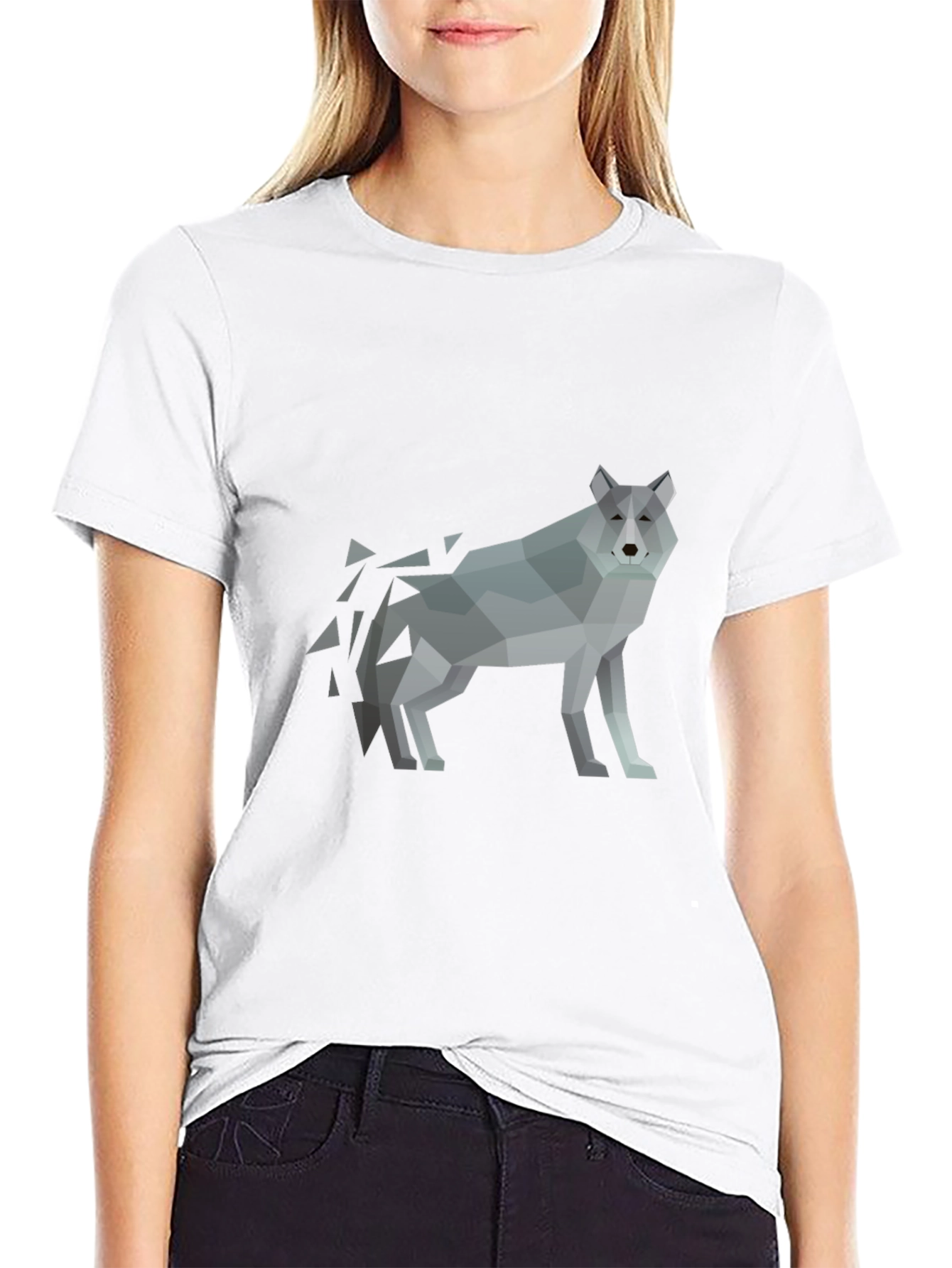 Geometric Wolf Print Black T-Shirt