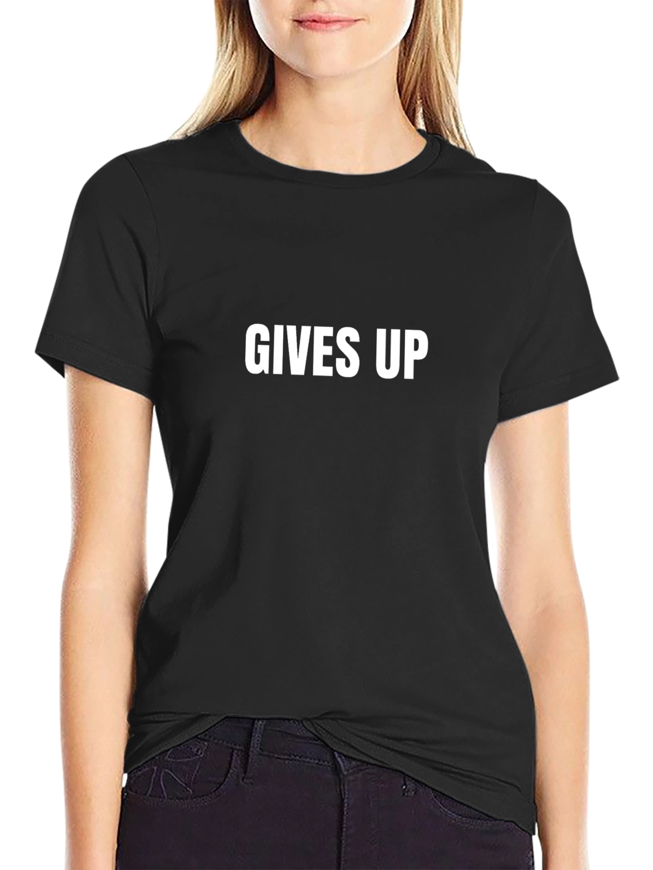 Gives Up Graphic Tee - Black Crew Neck T-Shirt
