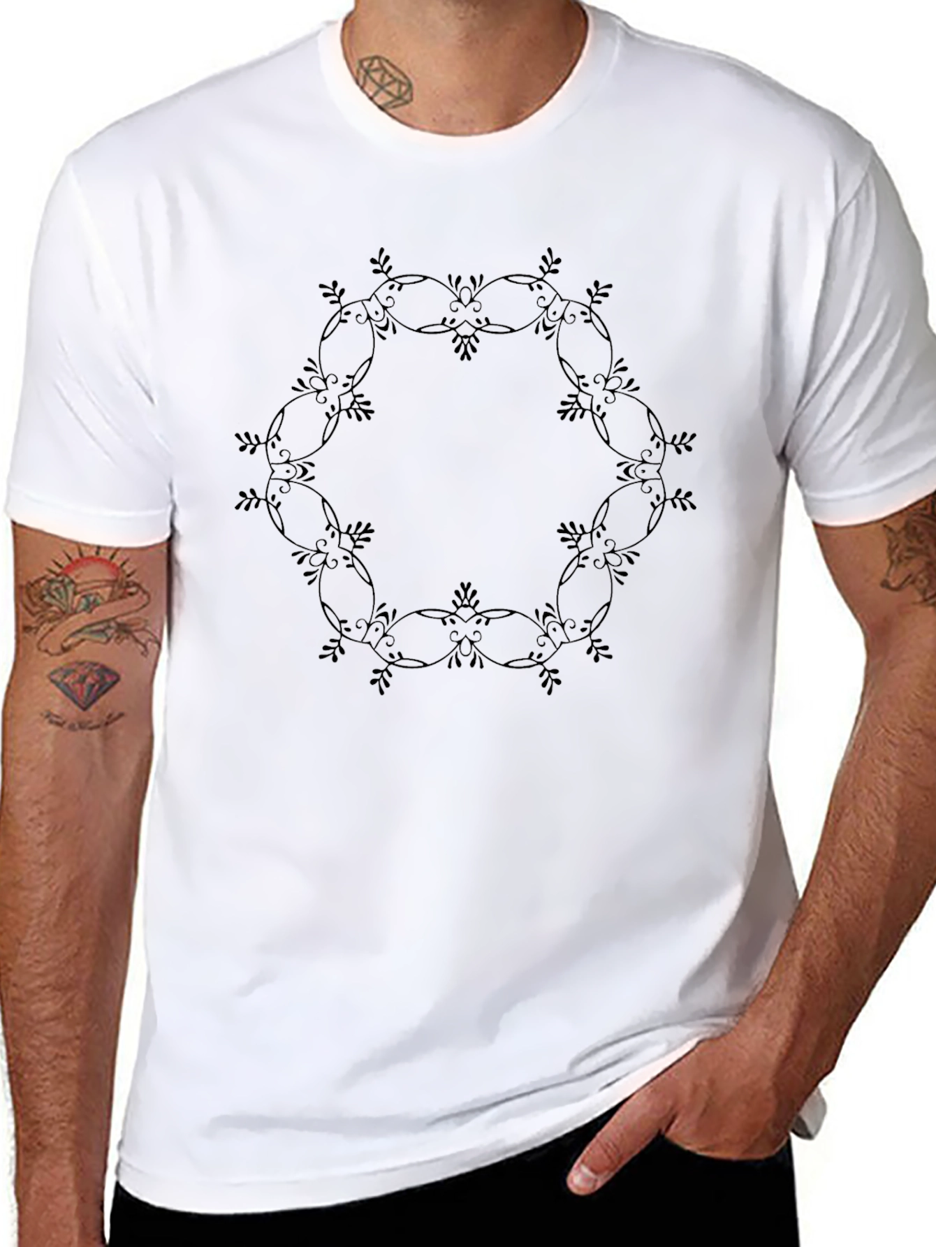 Elegant Black Floral Circle Graphic Tee