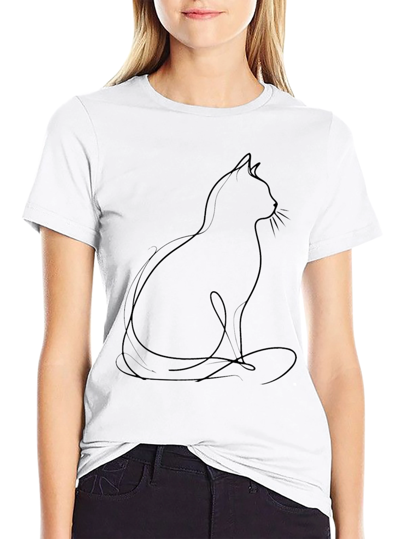 Minimalist Cat Outline T-Shirt