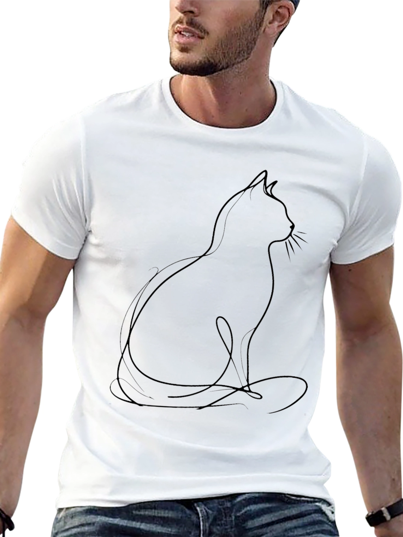 Minimalist Cat Outline T-Shirt