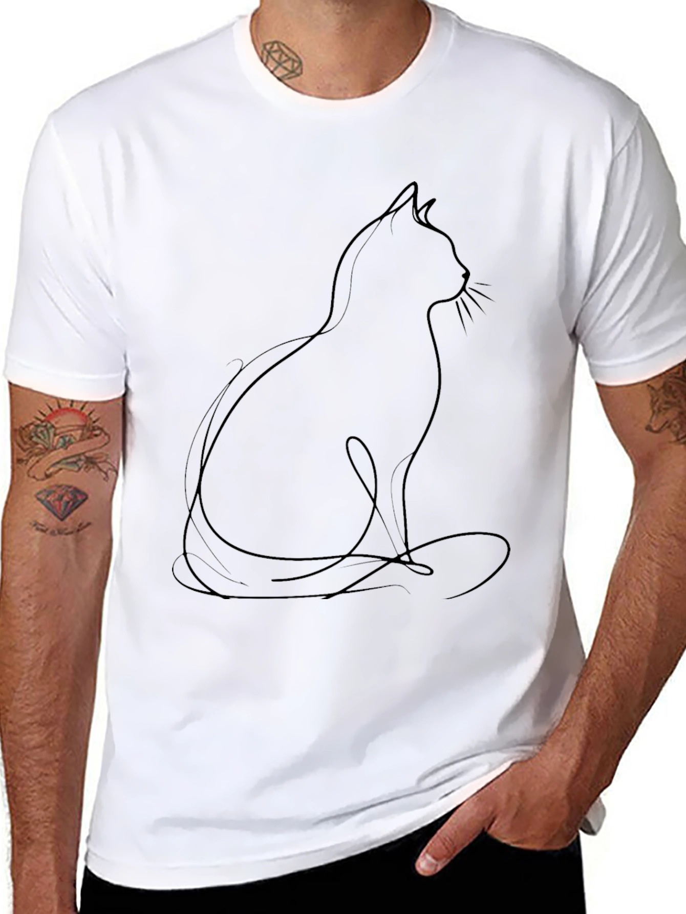 Minimalist Cat Outline T-Shirt