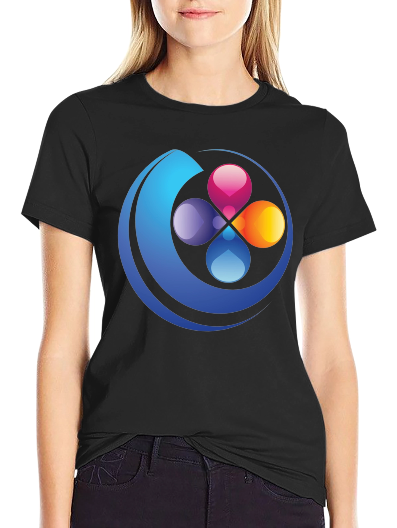 Abstract Circle Graphic Black T-Shirt