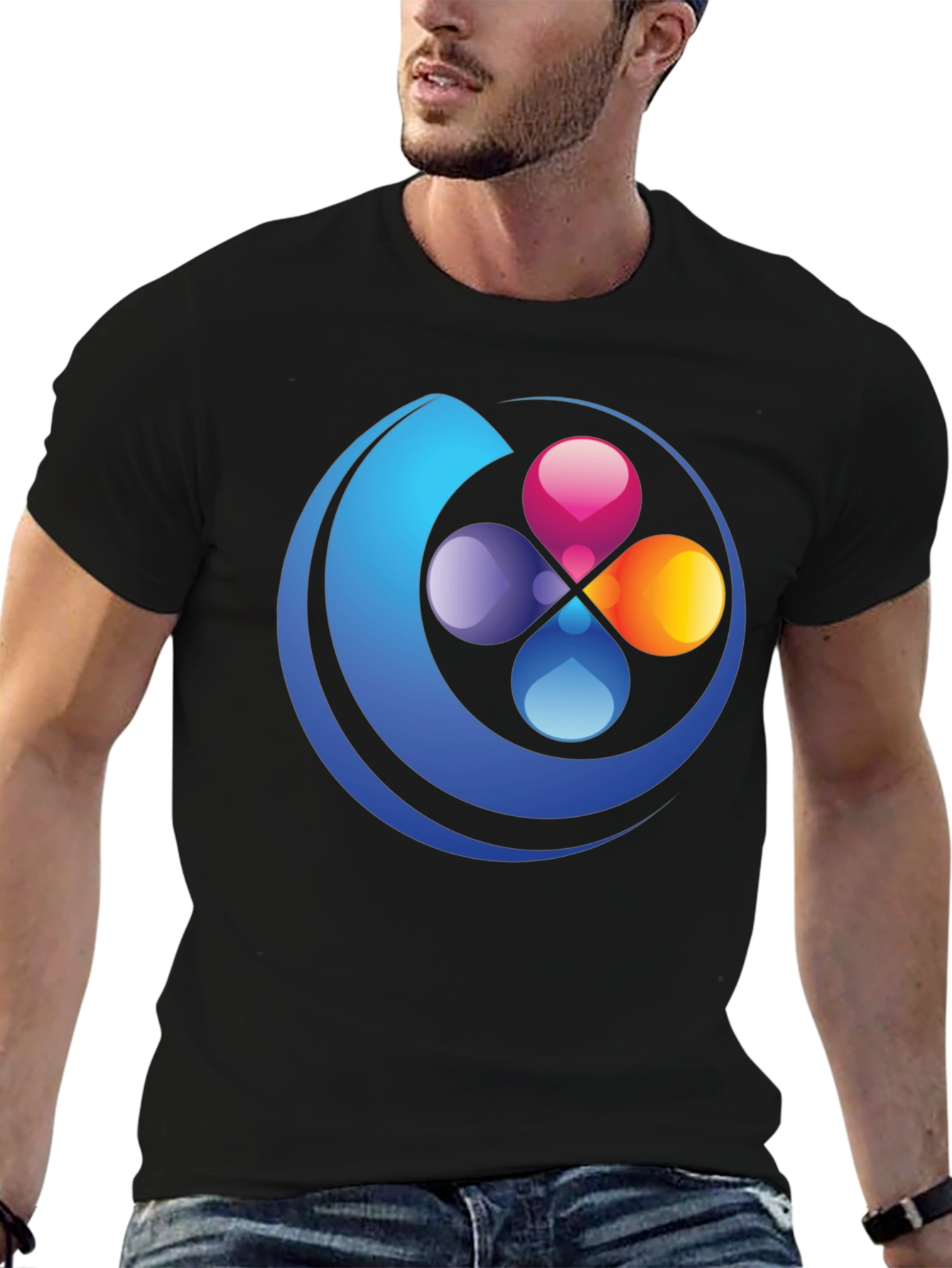 Abstract Circle Graphic Black T-Shirt