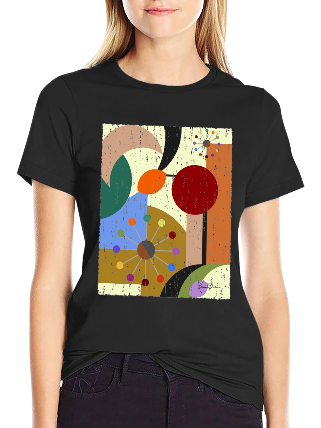 Abstract Geometric Print Black T-Shirt