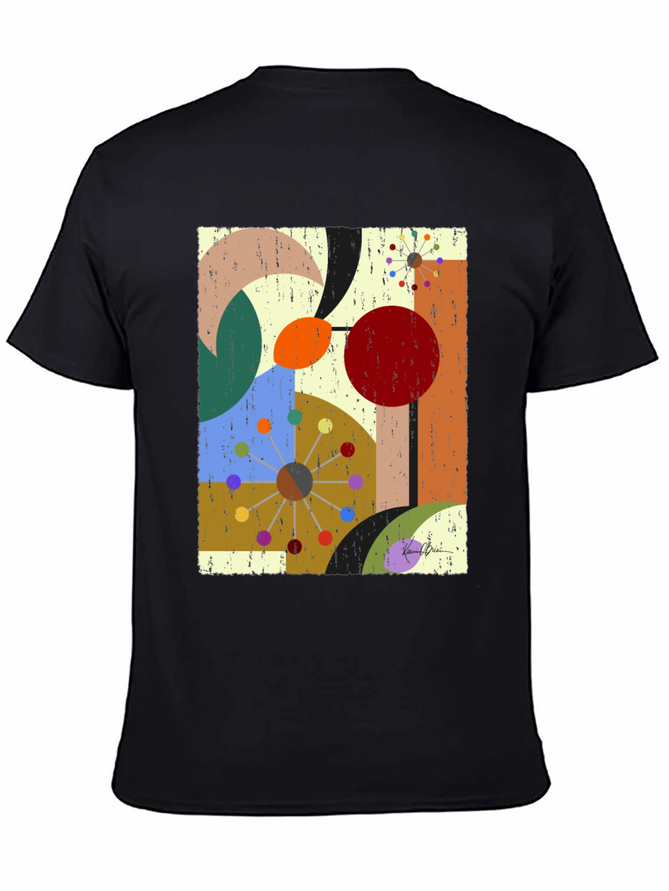 Abstract Geometric Print Black T-Shirt
